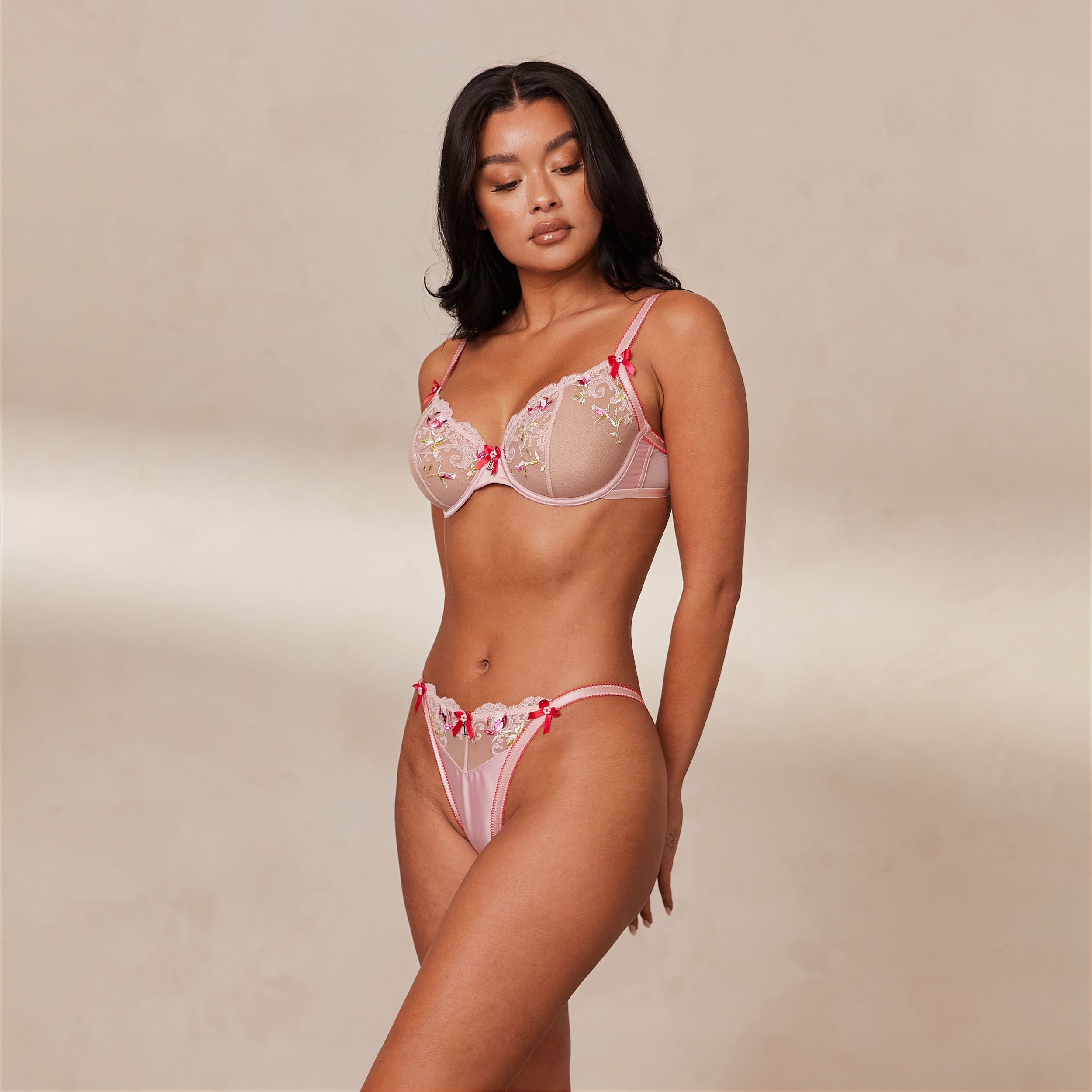 Bloom Embroidered Balcony Bra - Lace Bralette for Women, Comfortable Wireless Push Up Bra in Soft Pink | Perfect for Everyday Wear, Lounge & Sleep