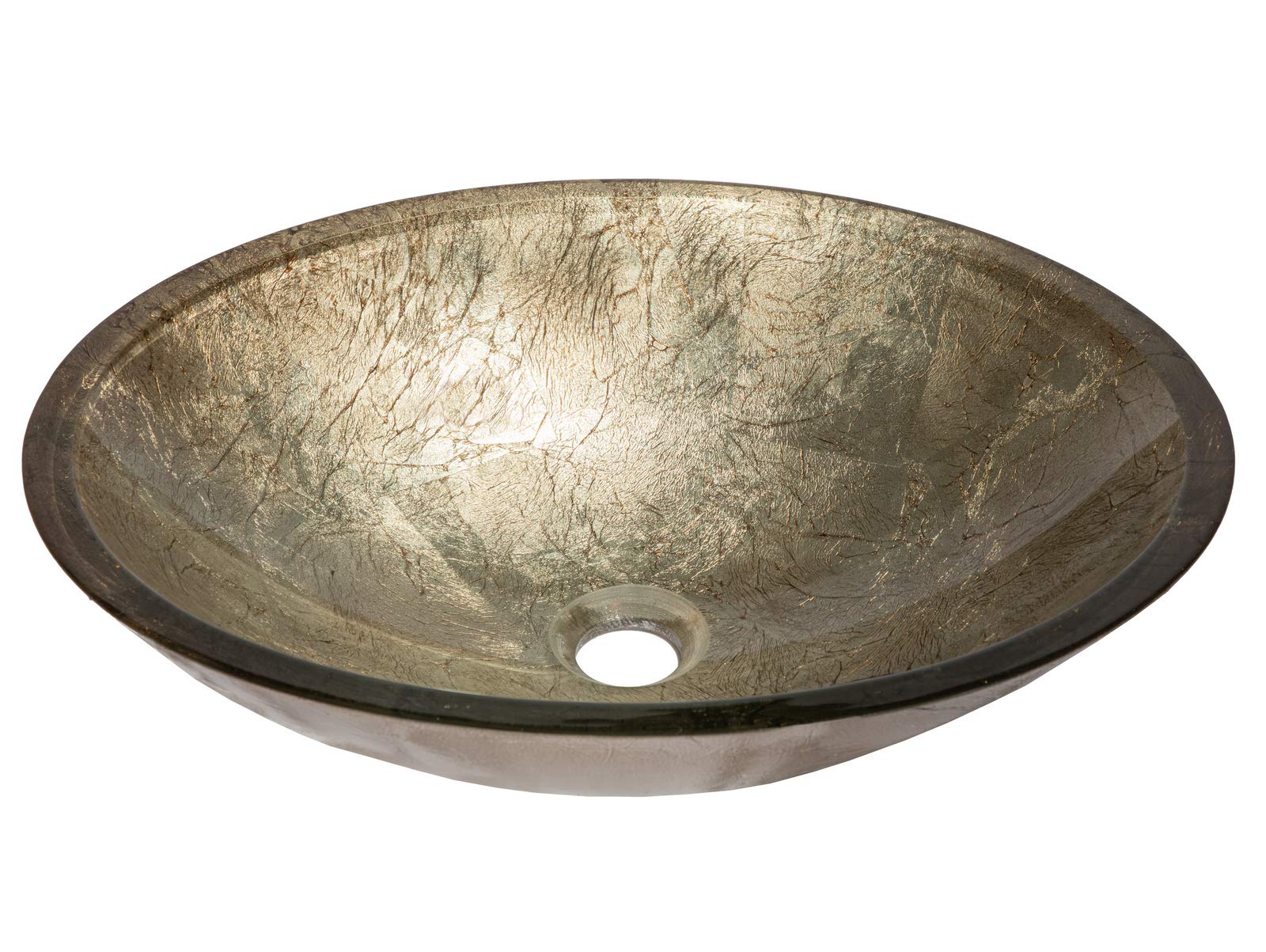 Elegant Champagne Foil Oval Glass Vessel Bathroom Sink - Modern Vanity Basin for Powder Room, Guest Bath & Luxury Home Decor