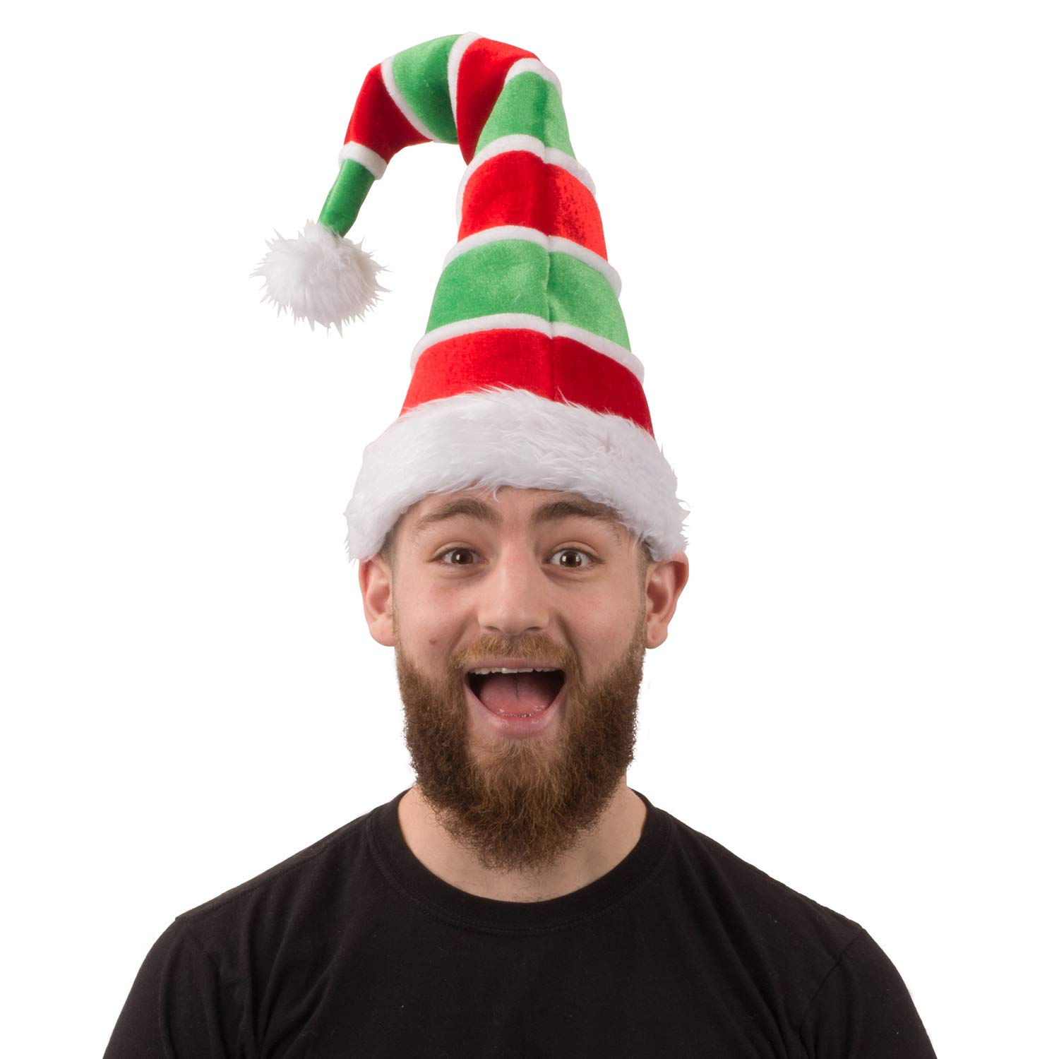 Tigerdoe Striped Santa Hat & Elf Hat Set - 2 Pack Christmas Costume Hats for Holiday Parties, Xmas Photos & Festive Celebrations