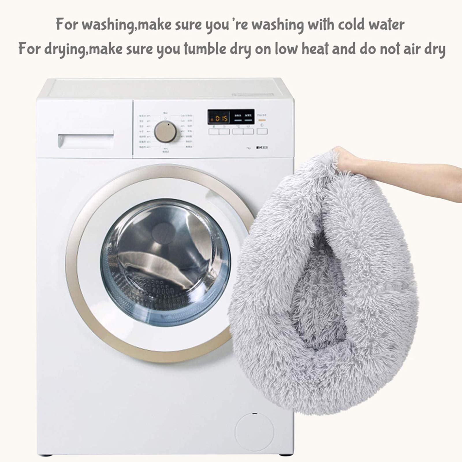 Cozy Donut Cat Bed for Indoor Cats & Small Dogs - Fluffy Round Plush Faux Fur Pet Bed with Self-Warming Feature | Machine Washable, Waterproof Bottom | Perfect for Winter Sleeping & Calming Anxiety (Grey)