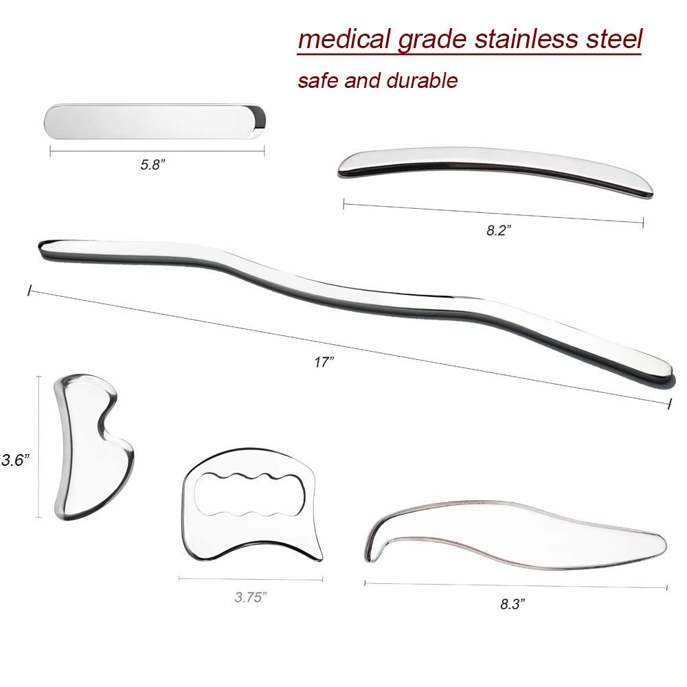 Premium Stainless Steel Gua Sha Tool Set - IASTM Therapy Tools for Muscle Scraping & Massage - Physical Therapy, Pain Relief & Myofascial Release - Perfect for Athletes, Chiropractors & Home Wellness Care