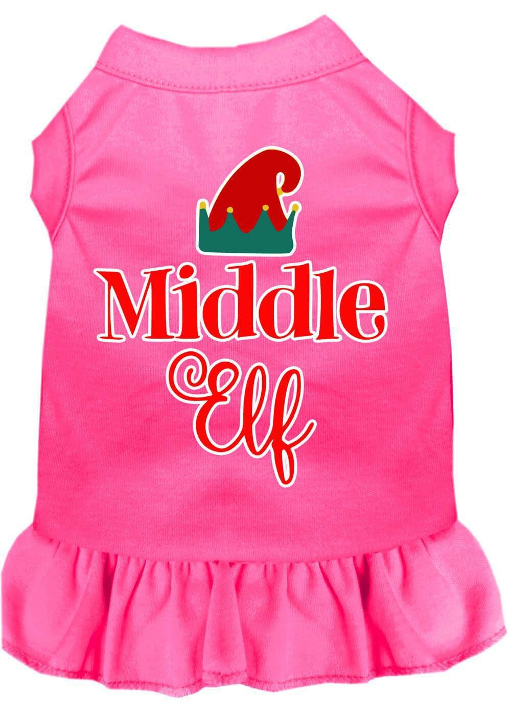 Christmas Pet Dog & Cat Costume - 'Middle Elf' Screen Printed Bright Pink Dress for Small Pets (3-6 lbs) | Holiday Party & Photo Outfit for Festive Celebrations