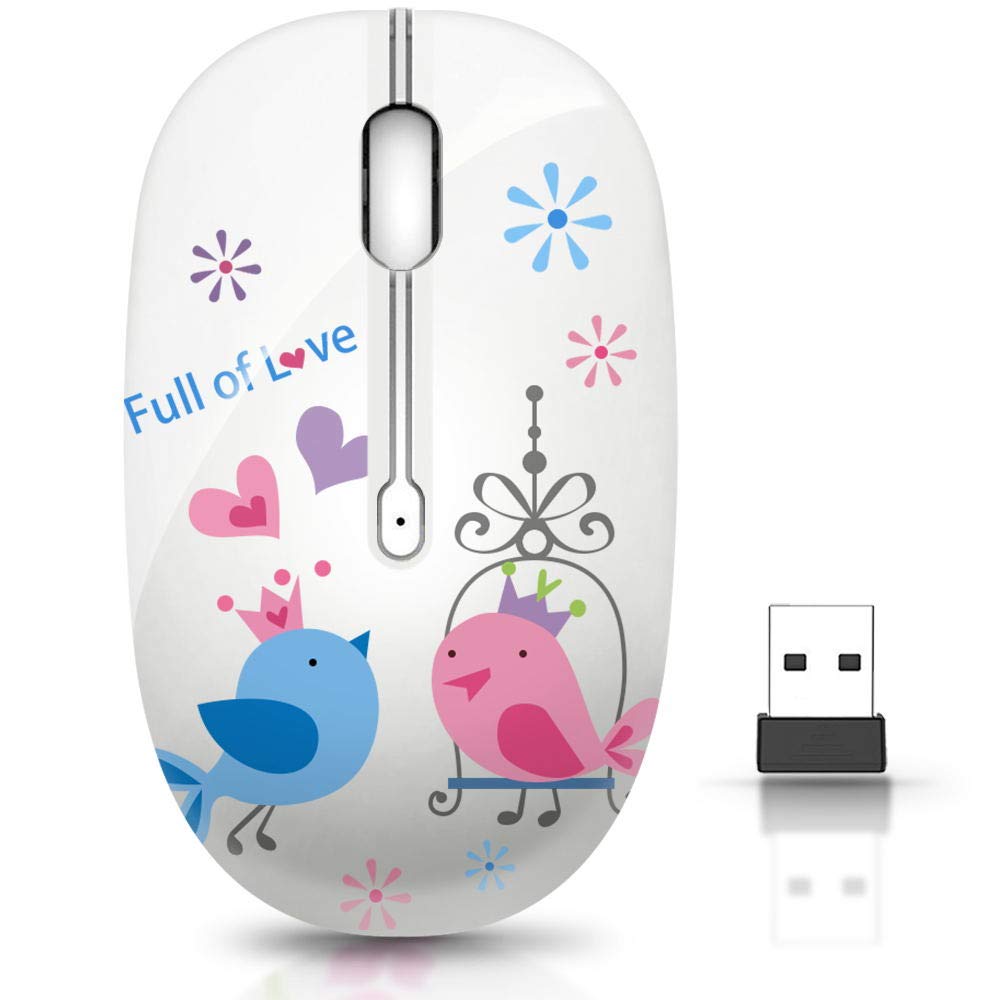 JUHOO Wireless Silent Mouse with Nano Receiver for PC, Laptop, Notebook, Computer, MacBook - Portable Optical Mouse for Office, Home, and Travel (Bird Design)
