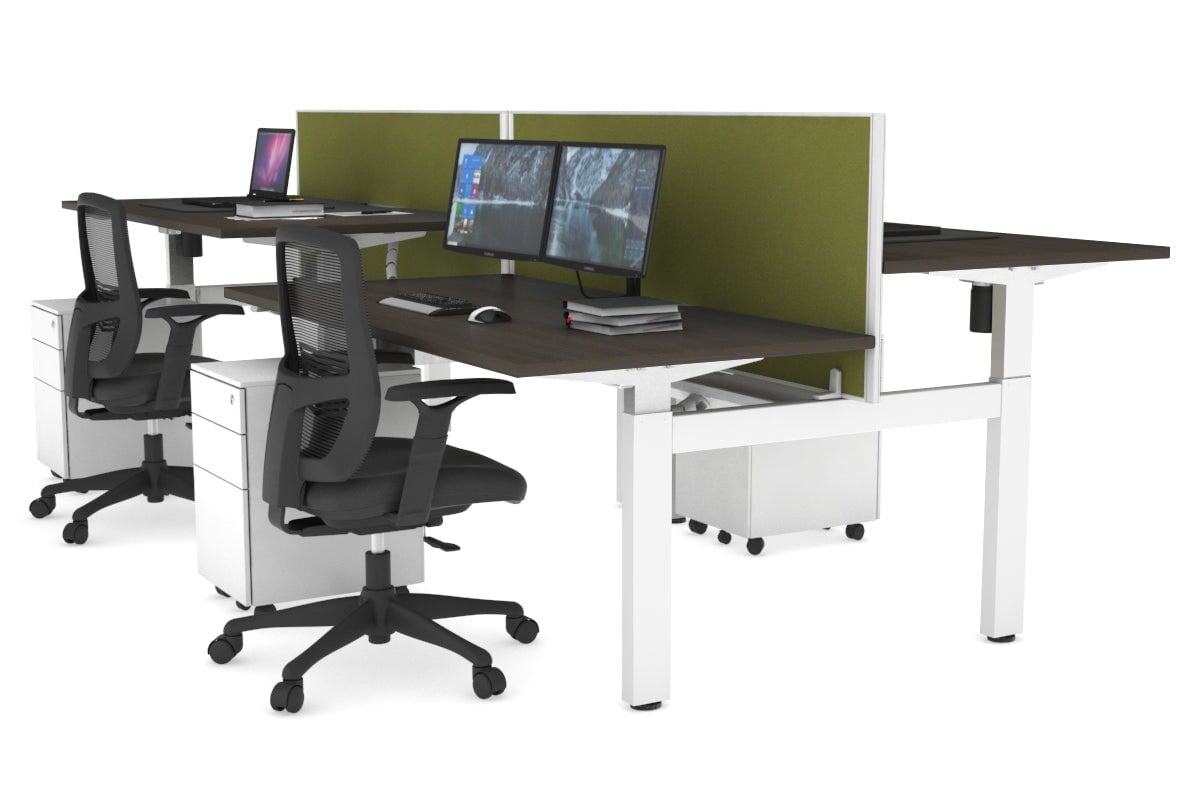 Adjustable 4-Person H Bench Workstation - White Frame (1400L x 800W) | Ergonomic Office Desk for Team Collaboration & Workspace Efficiency