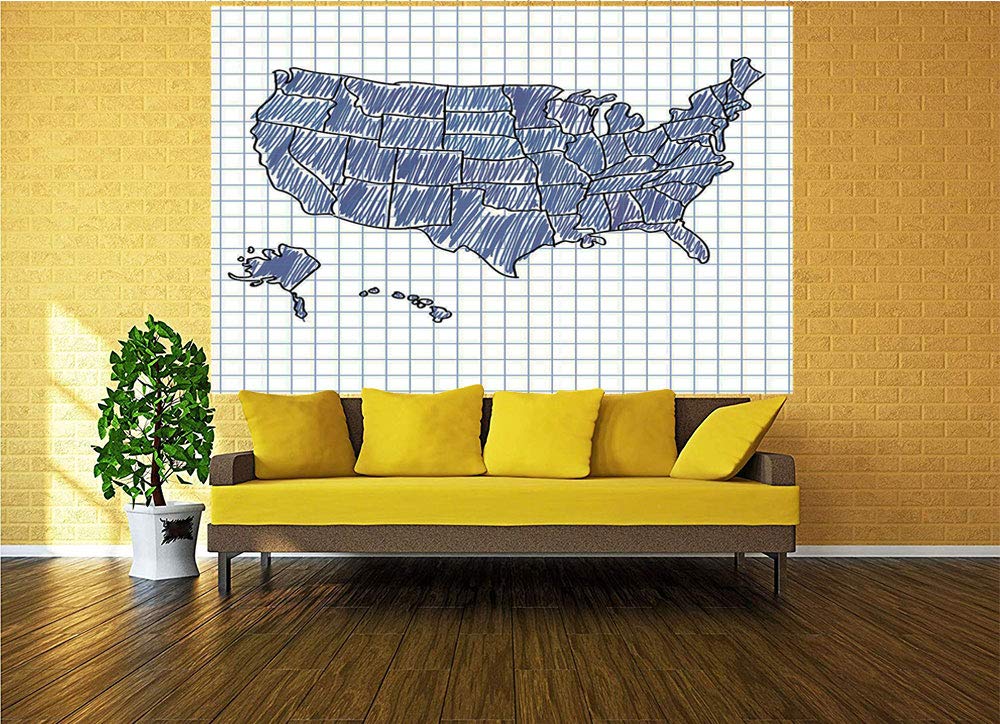 116x83 Inches Hand Drawn US Map Wall Mural - Sketchy Doodle Cartography Peel and Stick Self-Adhesive Wallpaper | Removable Large Wall Sticker for Home Office Decor | Perfect for Geography Classrooms, Kids' Rooms & Creative Workspaces