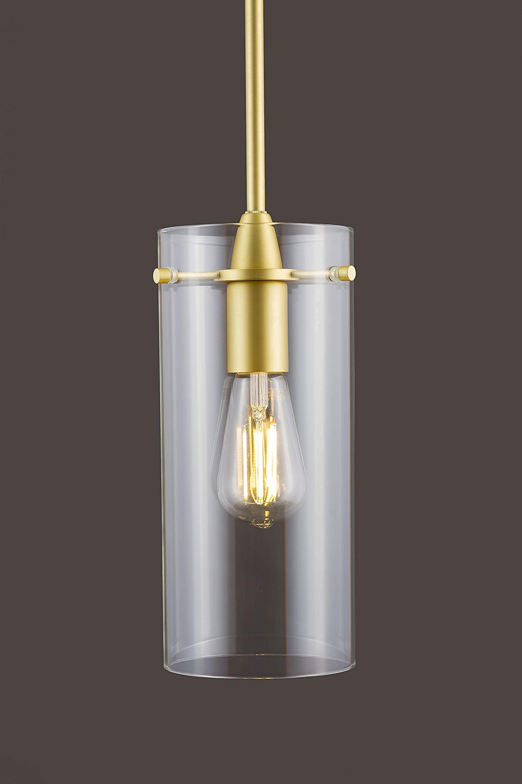 Satin Brass Pendant Lights for Kitchen Island - Large Clear Glass Pendant Light Fixture - Perfect for Dining Room, Bar Counter & Modern Home Decor