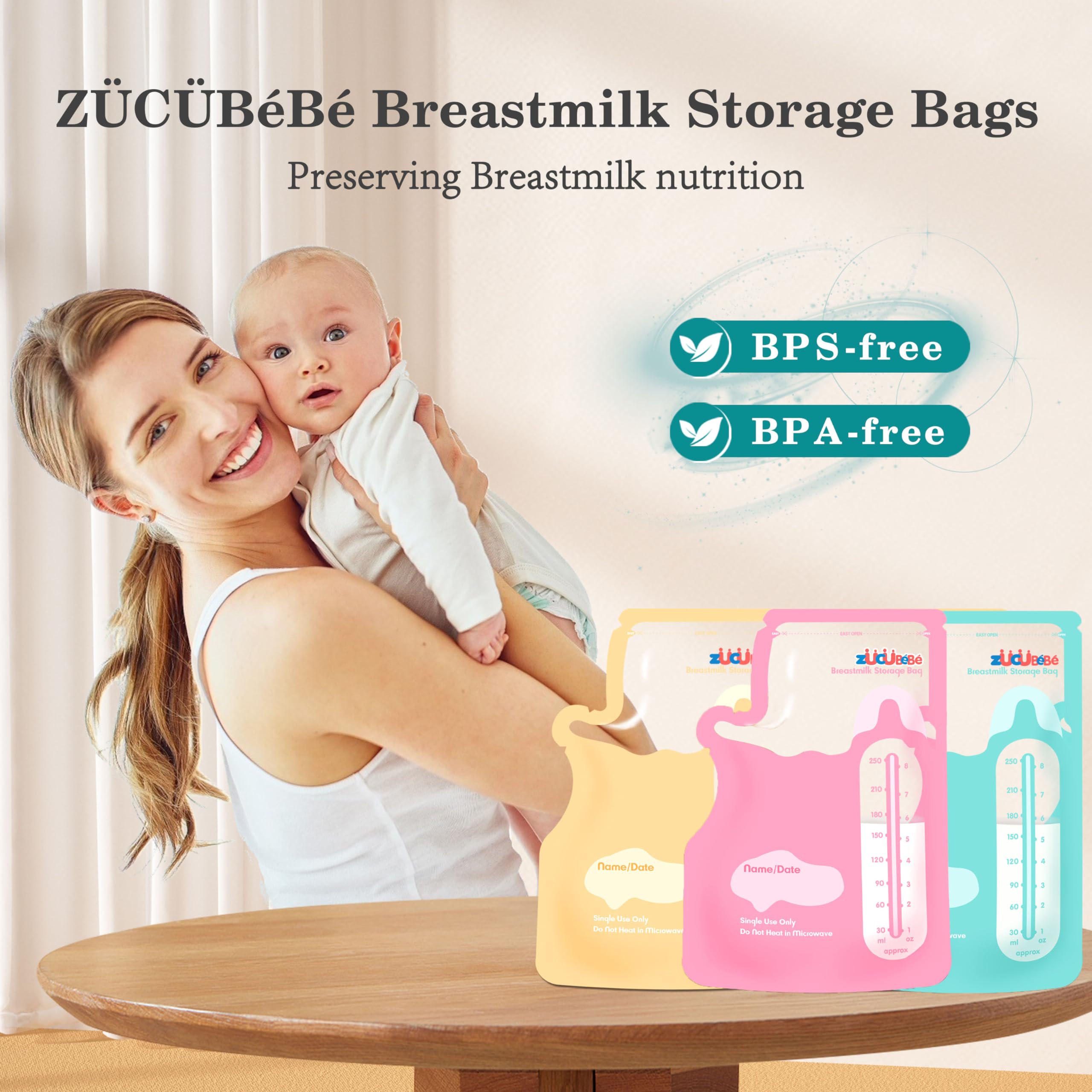 150 Count Breastmilk Storage Bags - 8oz BPA Free Breastfeeding Bags with Easy Pour Spout & Self-Standing Design for Refrigeration & Freezing - Ideal for Nursing Moms at Home or Travel