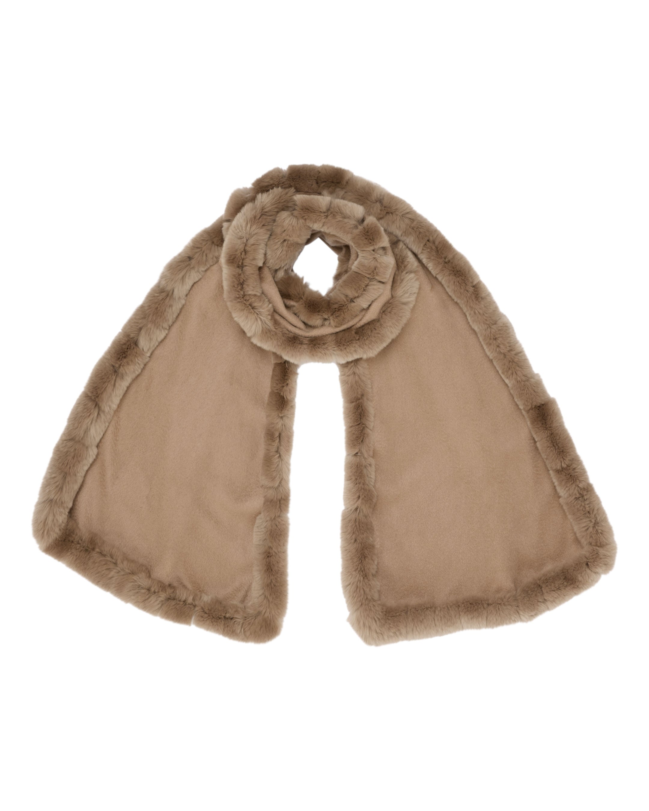 Women's Meribel Woven Fur Trim Scarf - Dark Tan Brown Winter Fashion Accessory for Cold Weather & Outdoor Activities