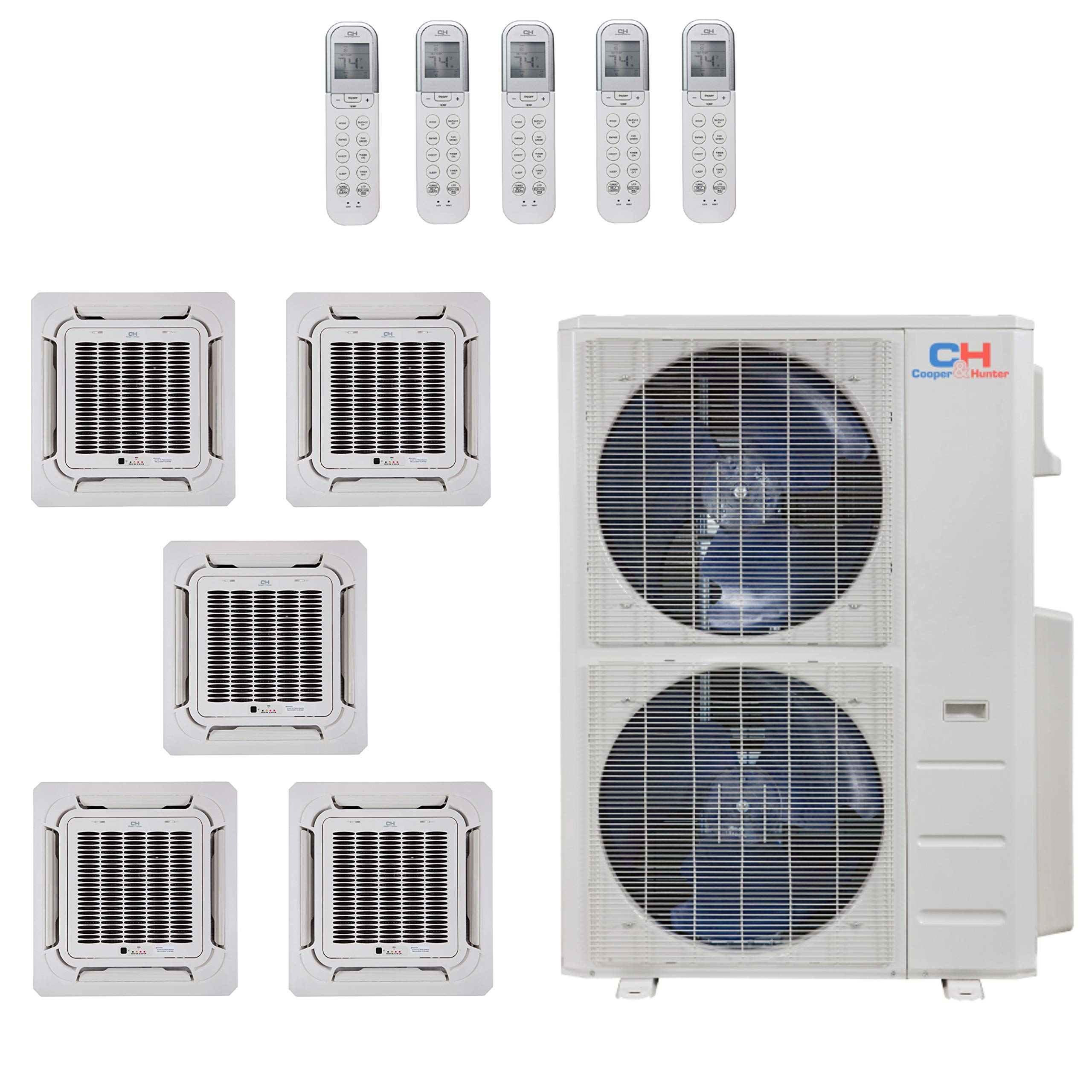 COOPER AND HUNTER 5-Zone Ductless Mini Split AC & Heat Pump Ceiling Cassette System - 9000 BTU - Perfect for Home, Office & Commercial Spaces