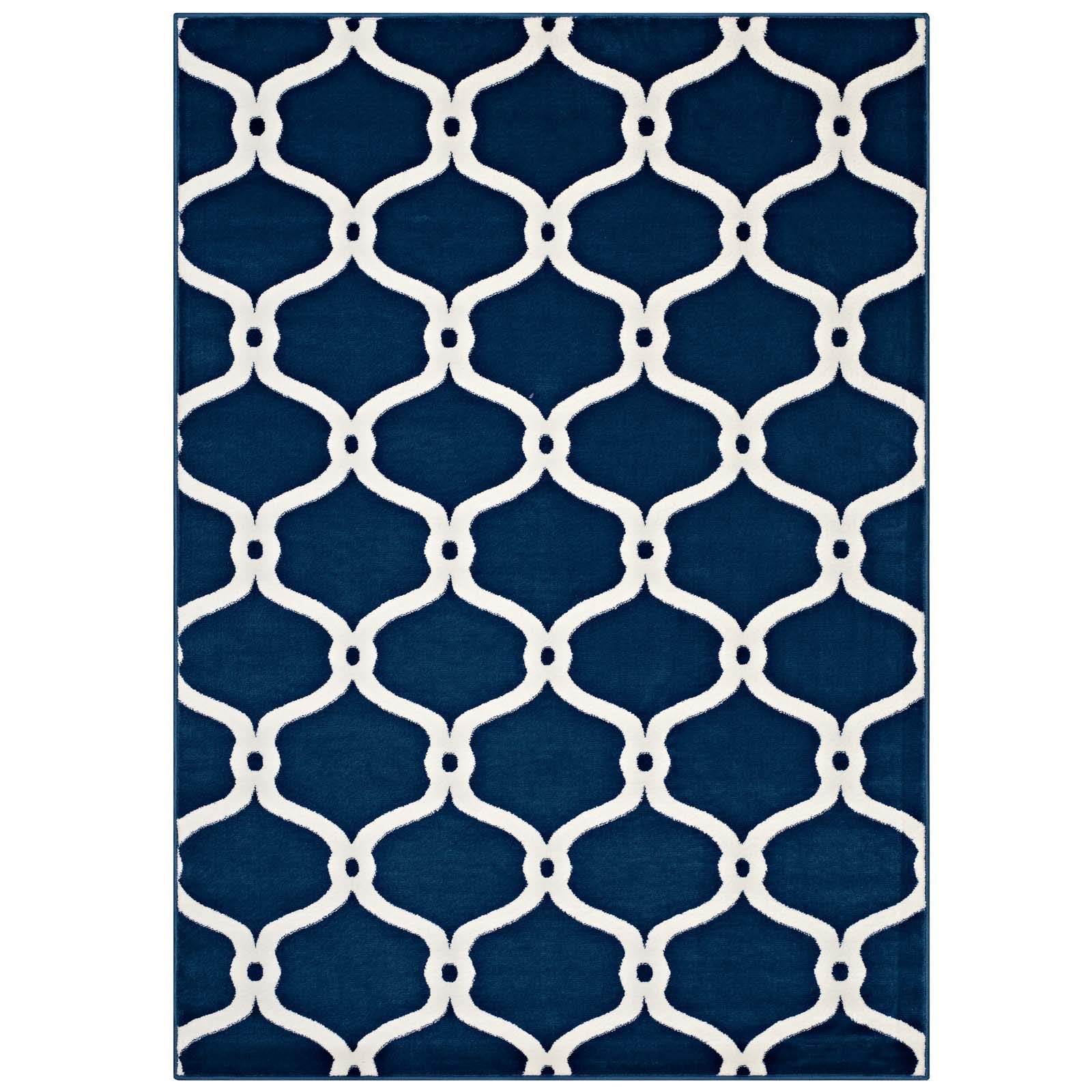 Modern Contemporary Urban Living Room Area Rug - Soft Fabric Floor Carpet Runner in Multi-Tone Navy Blue - Perfect for Lounge, Bedroom & Home Decor