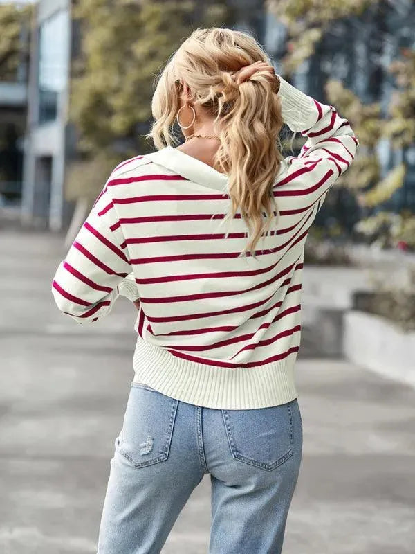 Women's Casual Striped Sweater Top - Soft Knit Pullover for Fall & Winter - Perfect for Office, Date Night & Weekend Outfits