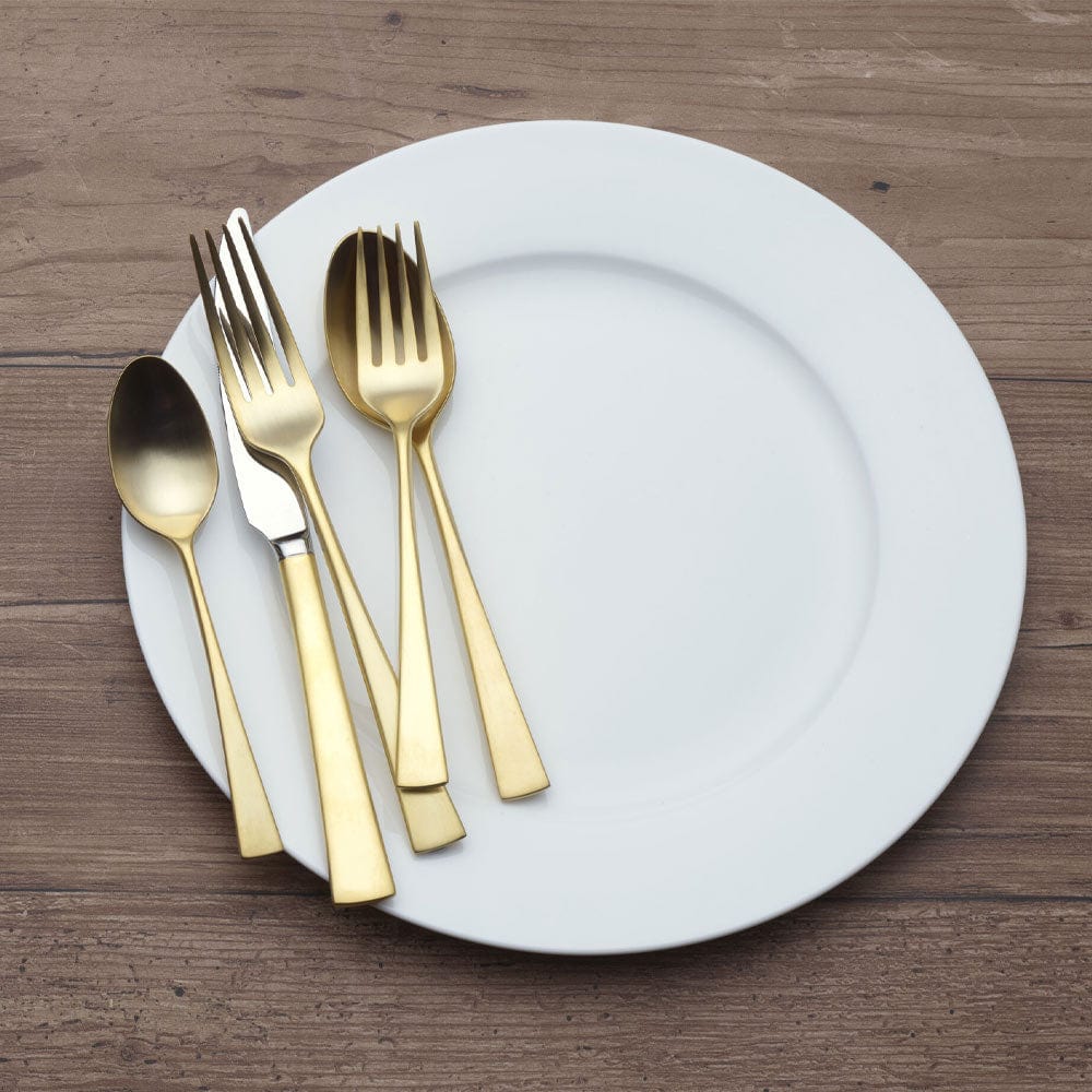 Lucia Satin Gold 20-Piece Flatware Set - Stainless Steel Cutlery Set for 4 People, Elegant Dinnerware for Formal Dining, Wedding Gifts & Holiday Entertaining