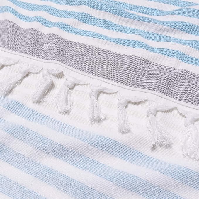 Meera Stripe Fouta 4-Piece Beach Towel Set with Tassels - Soft, Absorbent & Quick-Drying - Perfect for Pool, Beach, Yoga & Spa Days