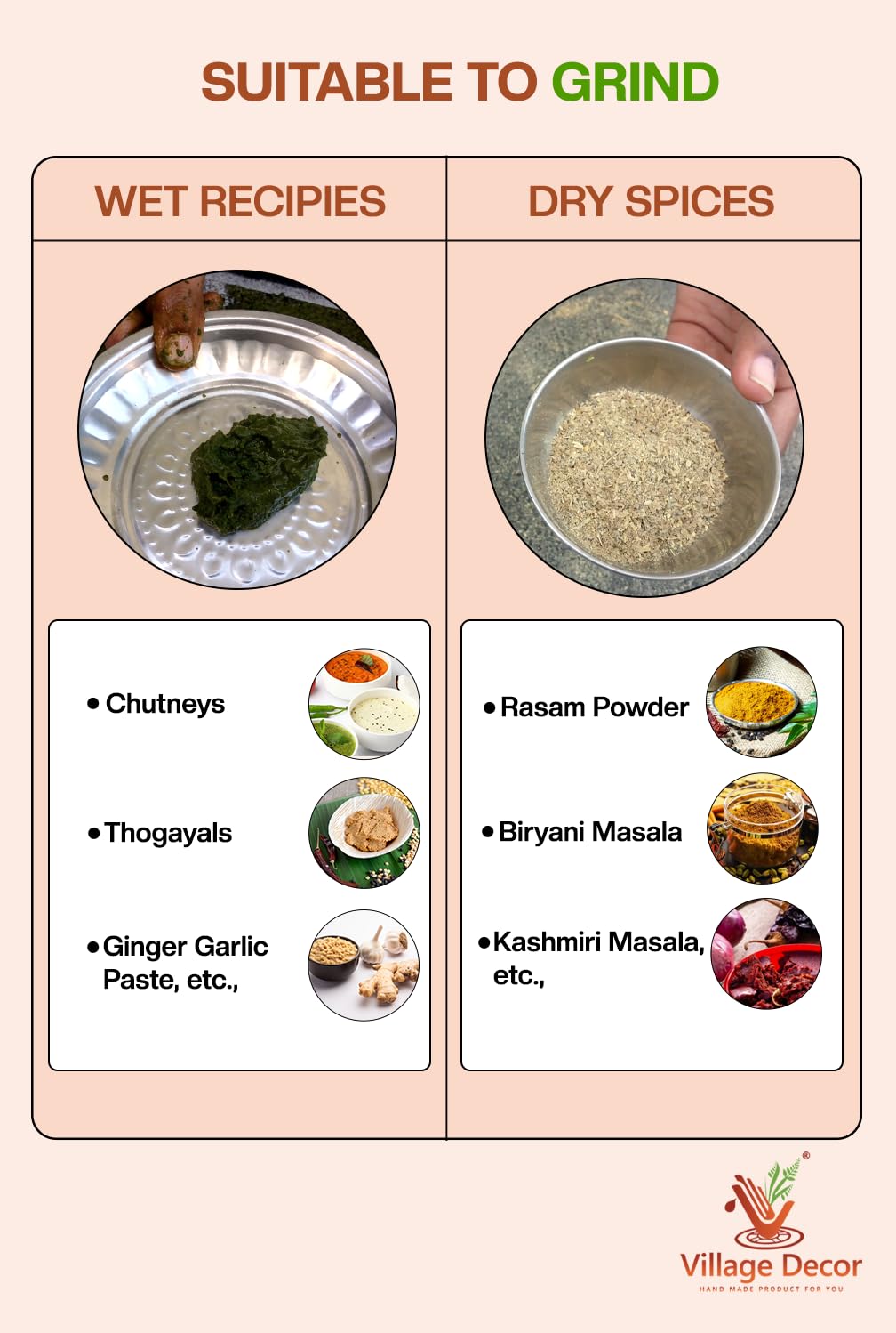 Handmade Traditional Ammikal & Okhli Masher - 15x10 Inch for Indian Cooking