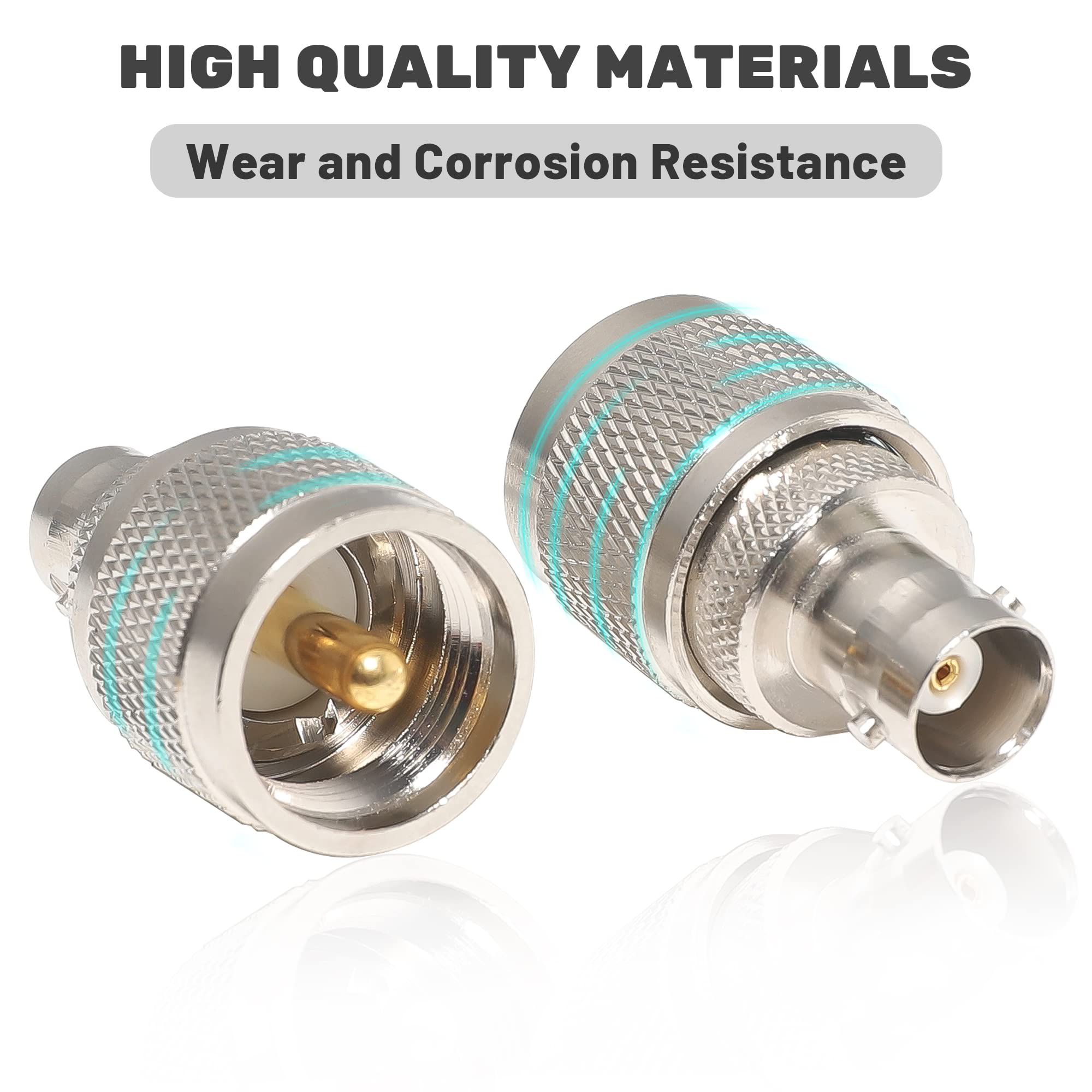 BNC Female to UHF Male PL259 RF Coaxial Adapter (2 Pack) - CB Ham Radio Coax Connector for Antenna, Scanner, Transceiver & Communication Equipment