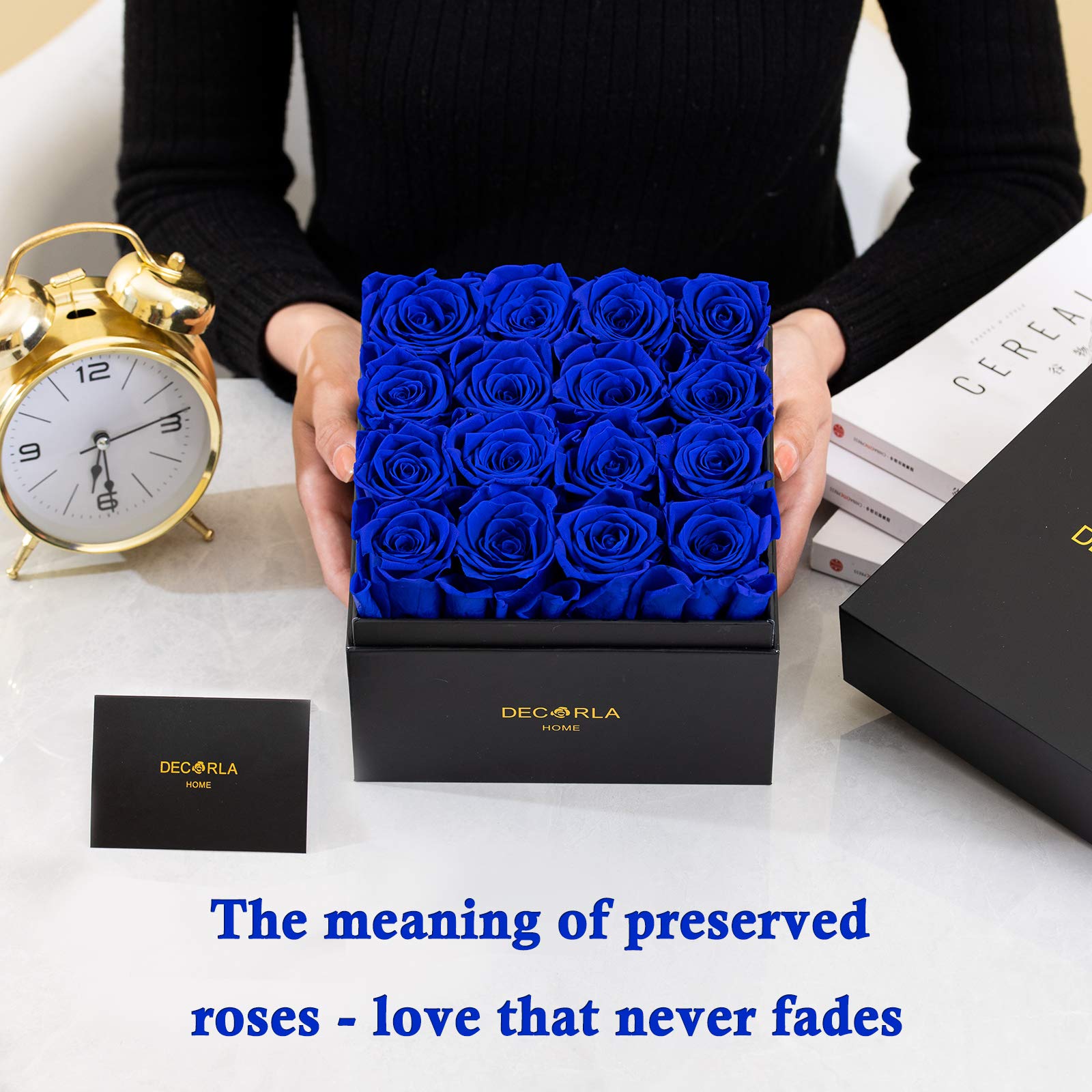 Preserved Rose Gift Box - 16 Real Sapphire Roses in Elegant Display for Women | Long Lasting Eternal Flowers for Birthday Party Decorations, Anniversary Gifts & Romantic Home Decor