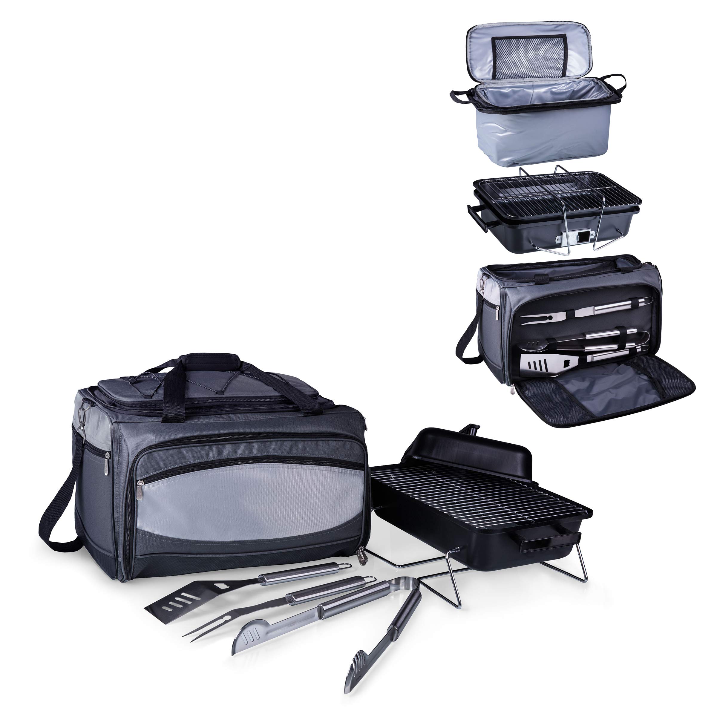 ONIVA - Picnic Time Brand Buccaneer Portable Charcoal Grill & Cooler Tote Combo (Black with Gray Accents) - Perfect for Camping, Beach Outings, and Backyard BBQs