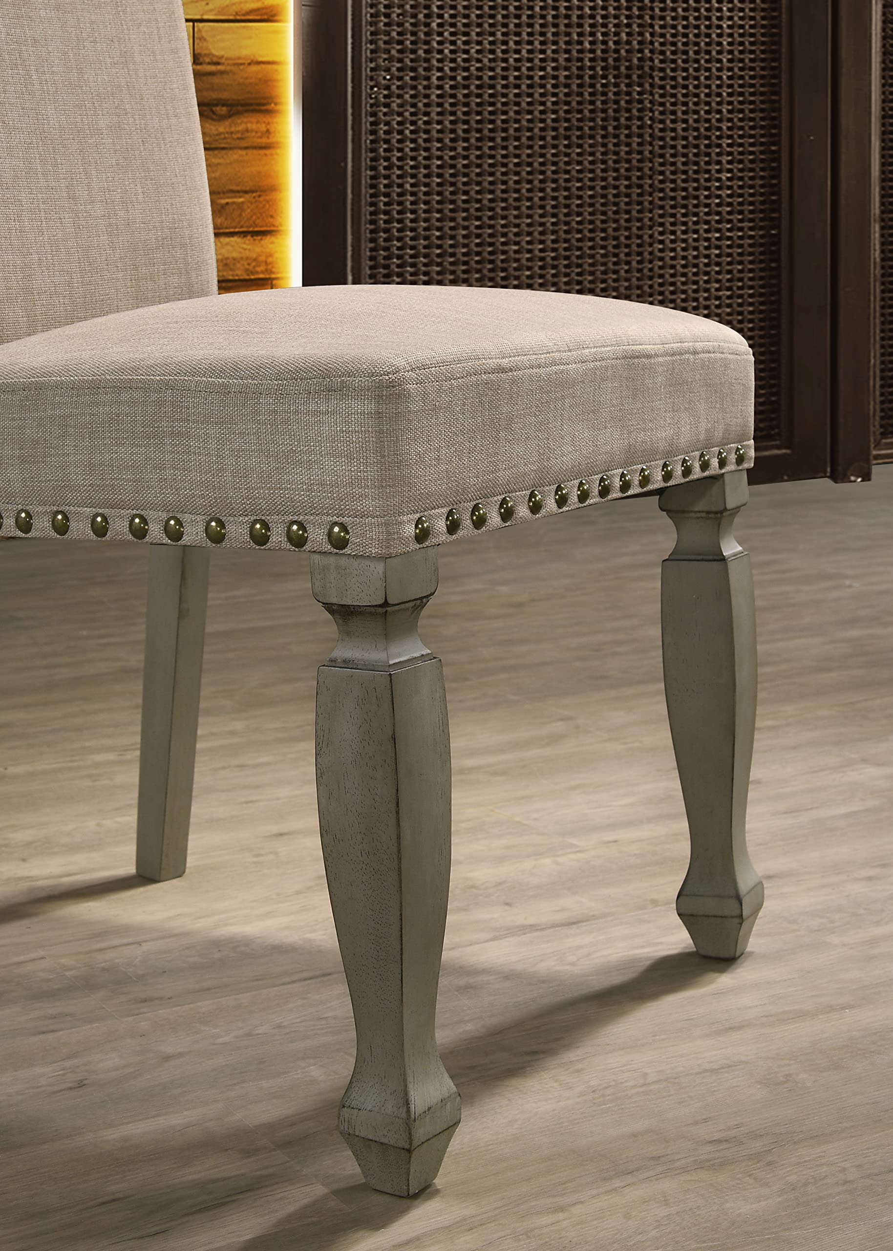 Roundhill Furniture Breda Upholstered Nailhead Dining Chairs - Set of 2, Antique Gray - Elegant Dining Room Seating for Home, Restaurant or Office Use