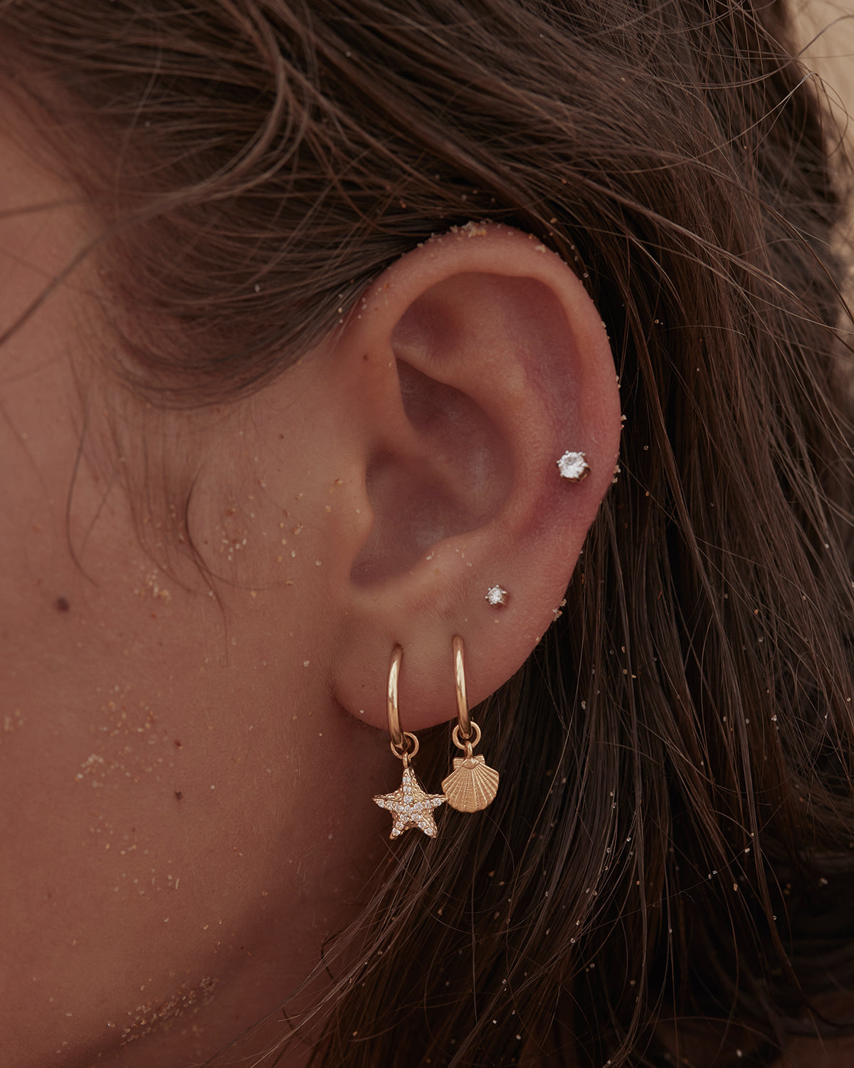 18K Gold Vermeil Crystal Starfish Hoop Earrings - Dainty Beach Jewelry for Summer Vacations & Coastal Weddings