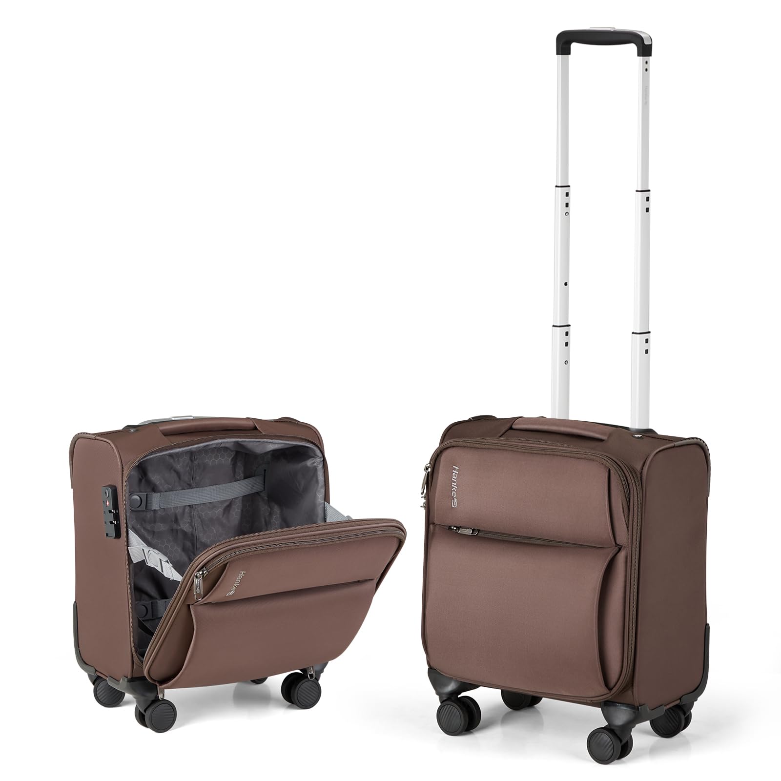 Hanke 16 Inch Underseat Carry On Luggage with Wheels - Softside Small Travel Bag for Airplane, Bus & Train - Perfect for Weekend Trips & Business Travel