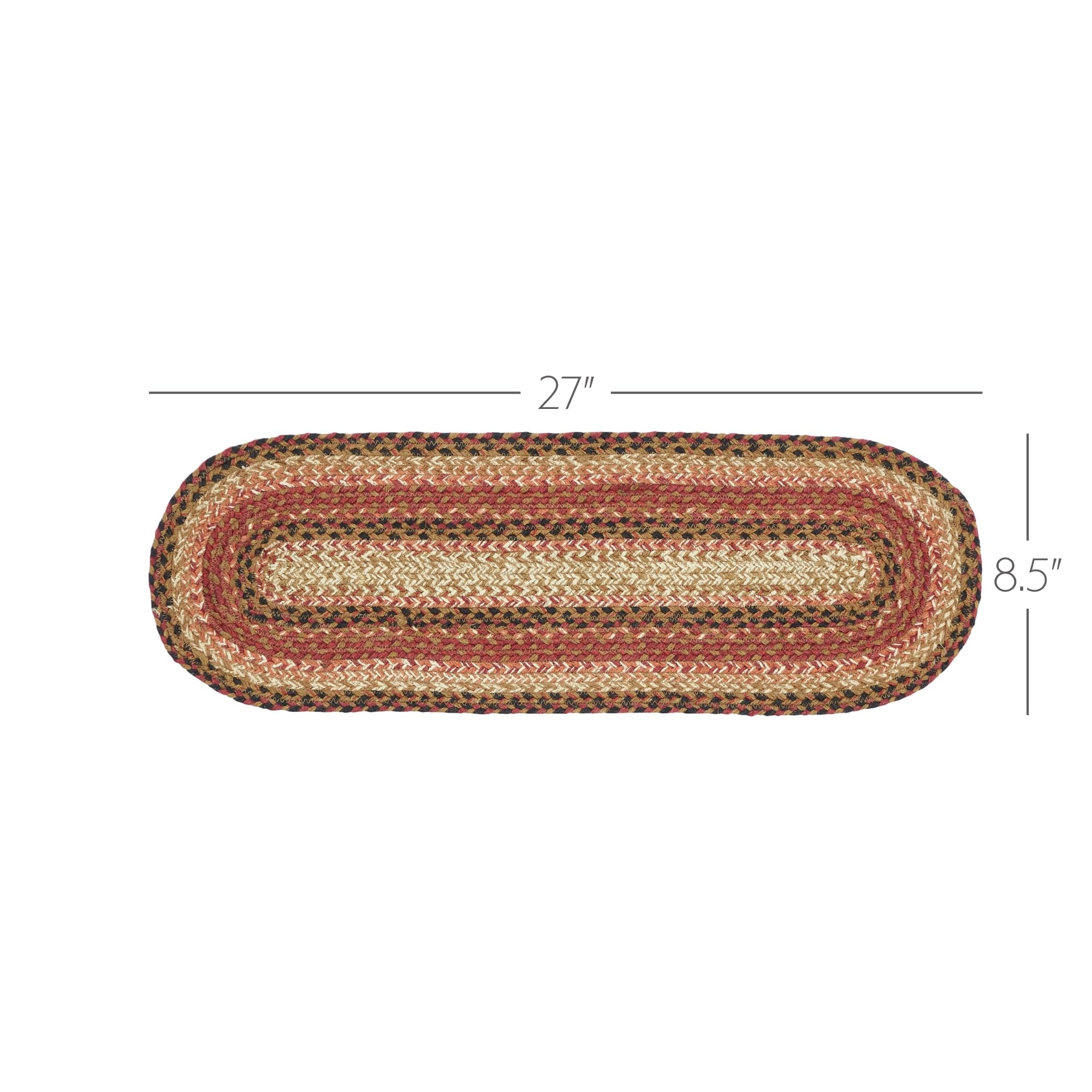 VHC Brands Ginger Spice Stair Tread - Non-Slip Jute Blend Oval Rug - 8.5 x 27 Inches in Orange Red Tan - Perfect for Stairs, Entryways & Home Decor