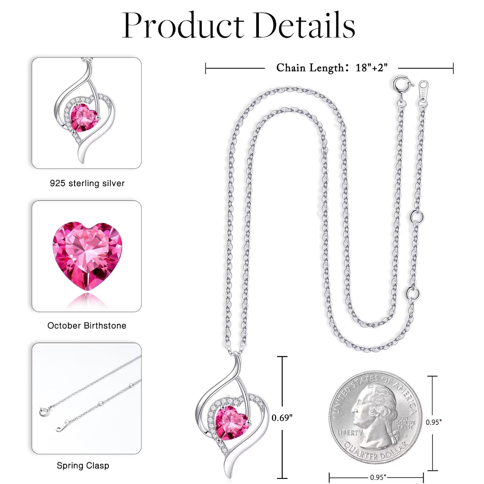 925 Sterling Silver Birthstone Necklace for Women - Heart Pendant Jewelry Gift for Wife, Mom, Sister | Anniversary, Birthday Present | Perfect for Weddings, Valentine's Day & Special Occasions
