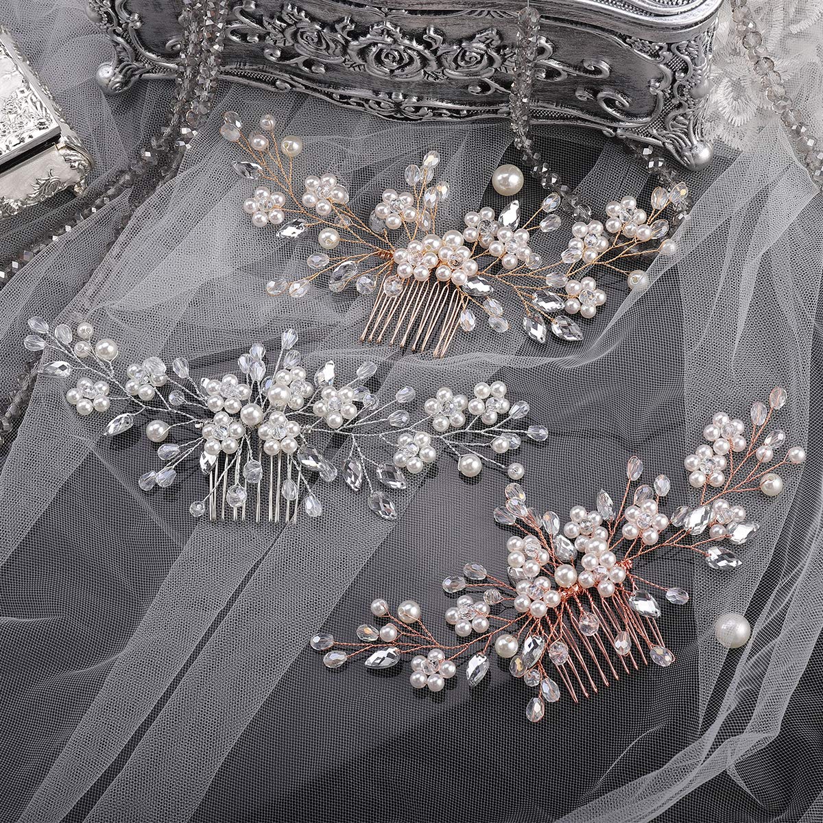 Crystal and Pearl Bridal Hair Comb - Gold Wedding Hair Vine Branch for Women & Girls | Perfect for Bridal, Prom, and Formal Events