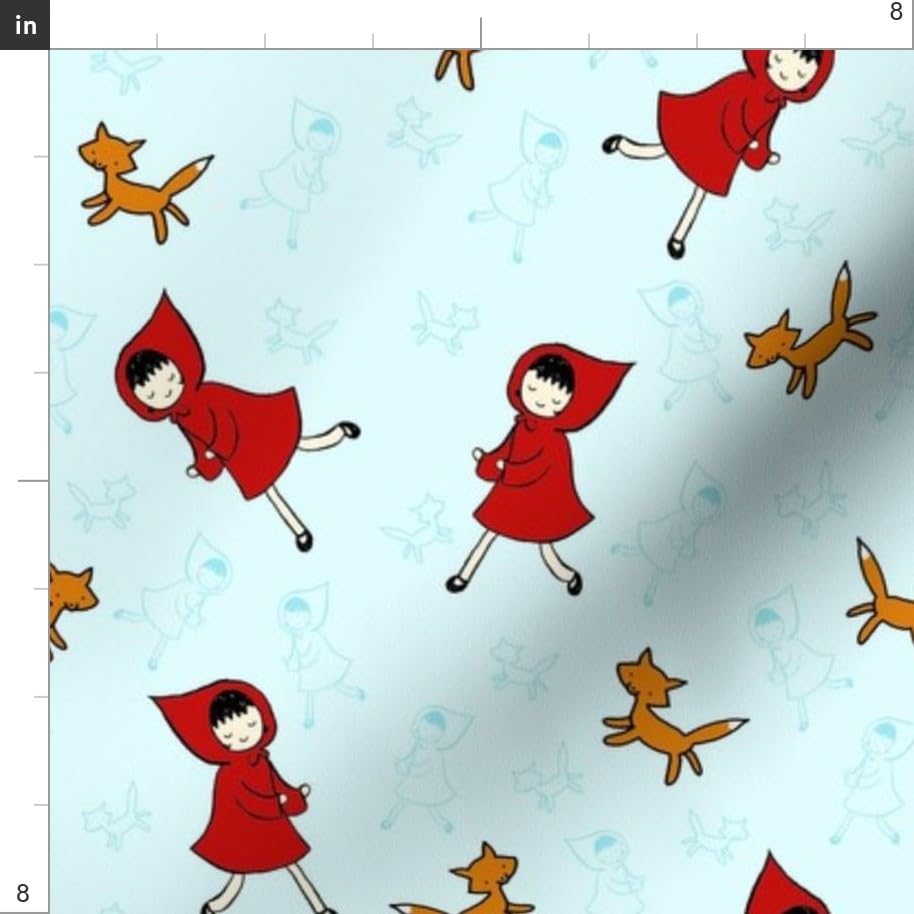 Premium Spoonflower Fabric - Red Blue Wolf Fox Woods Woodland Fairy Tale Cute Printed Minky Fabric Fat Quarter - Perfect for Sewing Baby Blankets, Quilt Backing & Plush Toys - Soft & Cozy for Nursery Decor & DIY Craft Projects