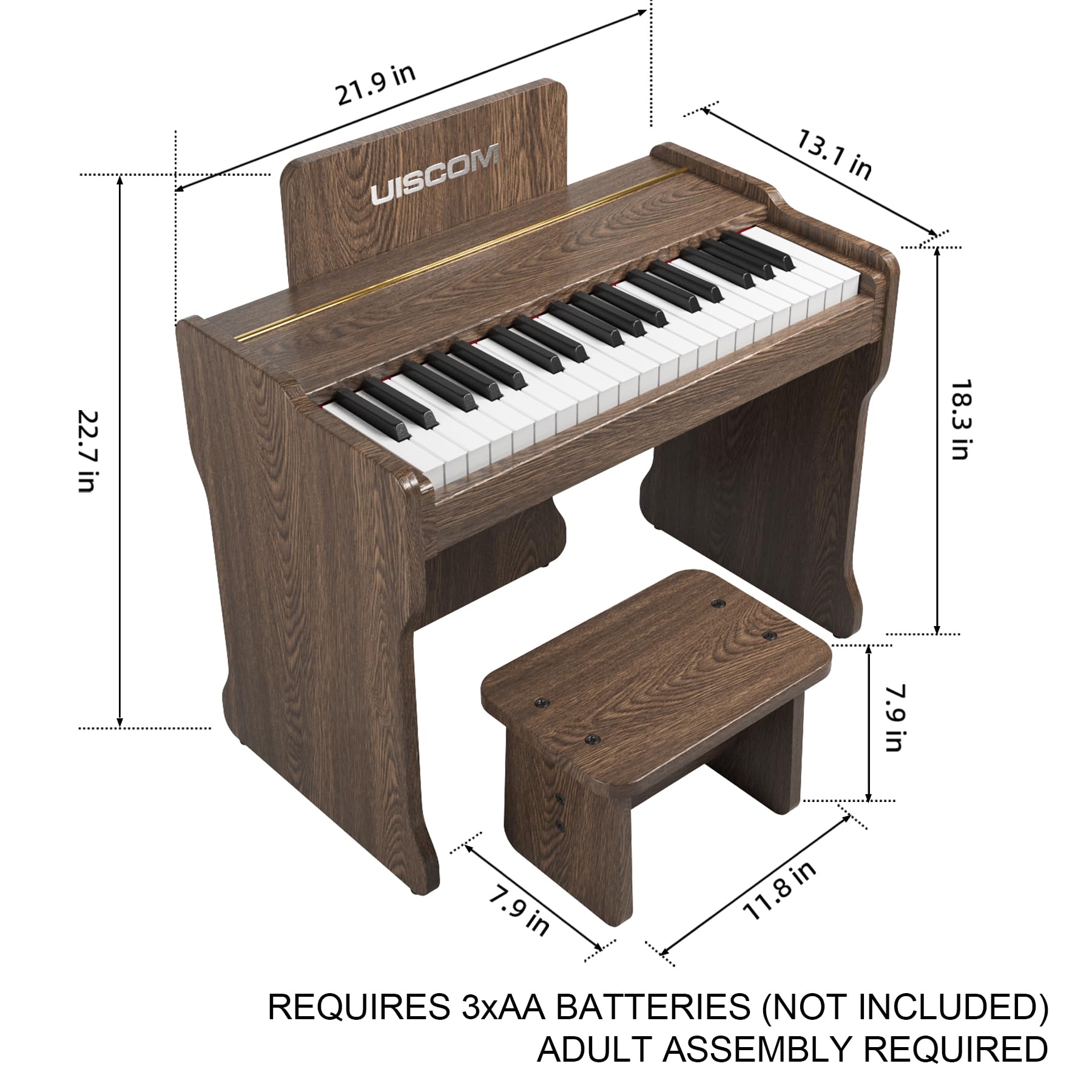 37-Key Kids Digital Piano Keyboard - Portable Wooden Piano Toy for Toddlers Ages 3+ | Musical Instrument Gift for Children | Perfect for Home Play, Early Music Education & Birthday Presents (Walnut Finish)