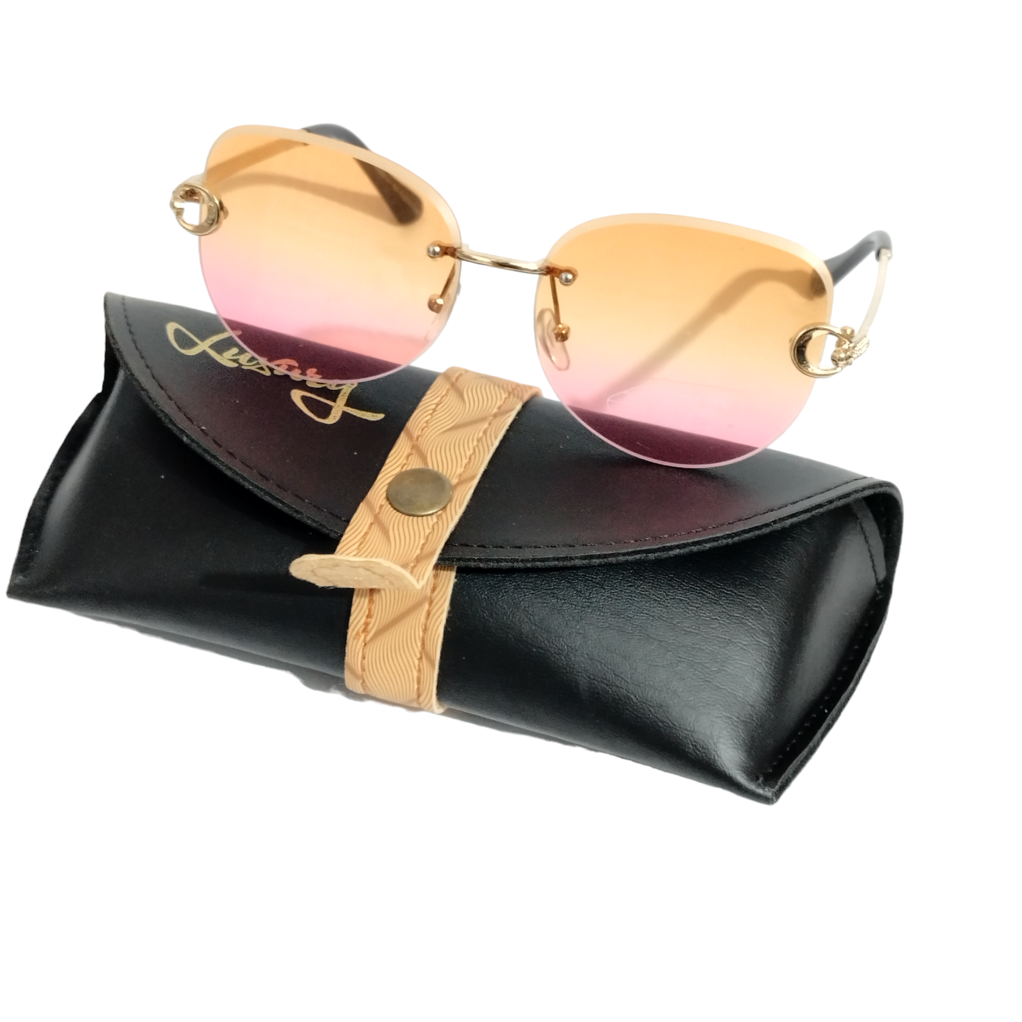 Trendy Orange Pink Gradient Rimless Sunglasses for Women - UV Protection, Lightweight & Stylish - Perfect for Beach, Driving & Outdoor Activities