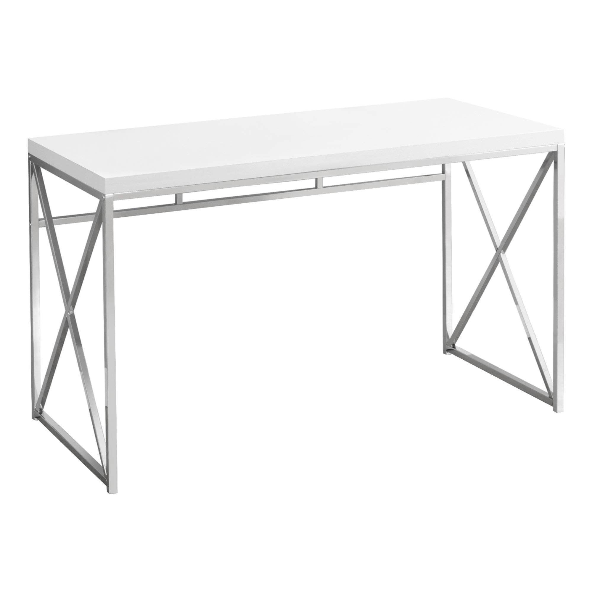 Ergode 48 Inch Computer Desk - Glossy White Finish with Chrome Metal Frame, Home Office Desk for Work & Study | Perfect for Small Spaces & Modern Workspaces