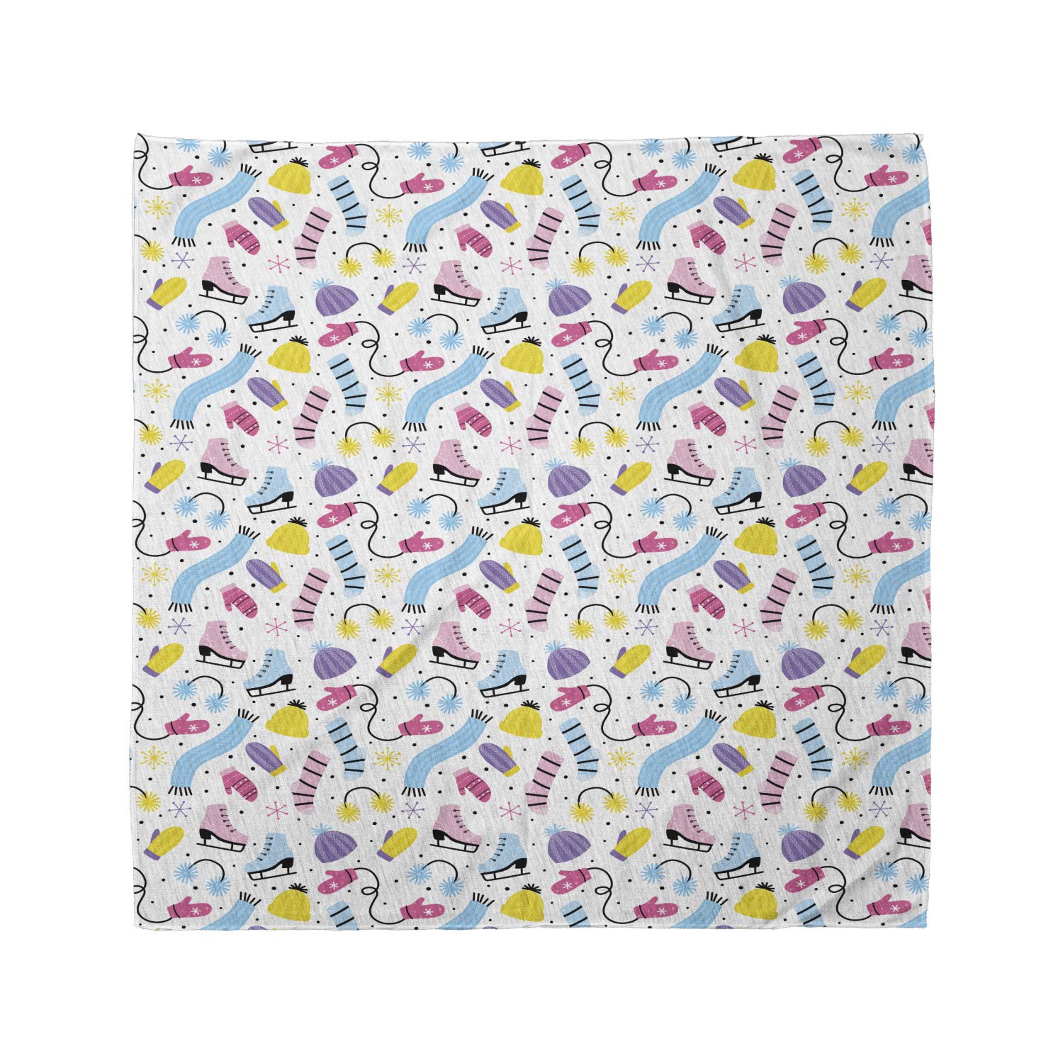 Ambesonne Ice Skates Pattern Bandana - Colorful Winter Scarf for Men & Women - Unisex Head Wrap & Neck Gaiter for Skating, Skiing & Outdoor Activities