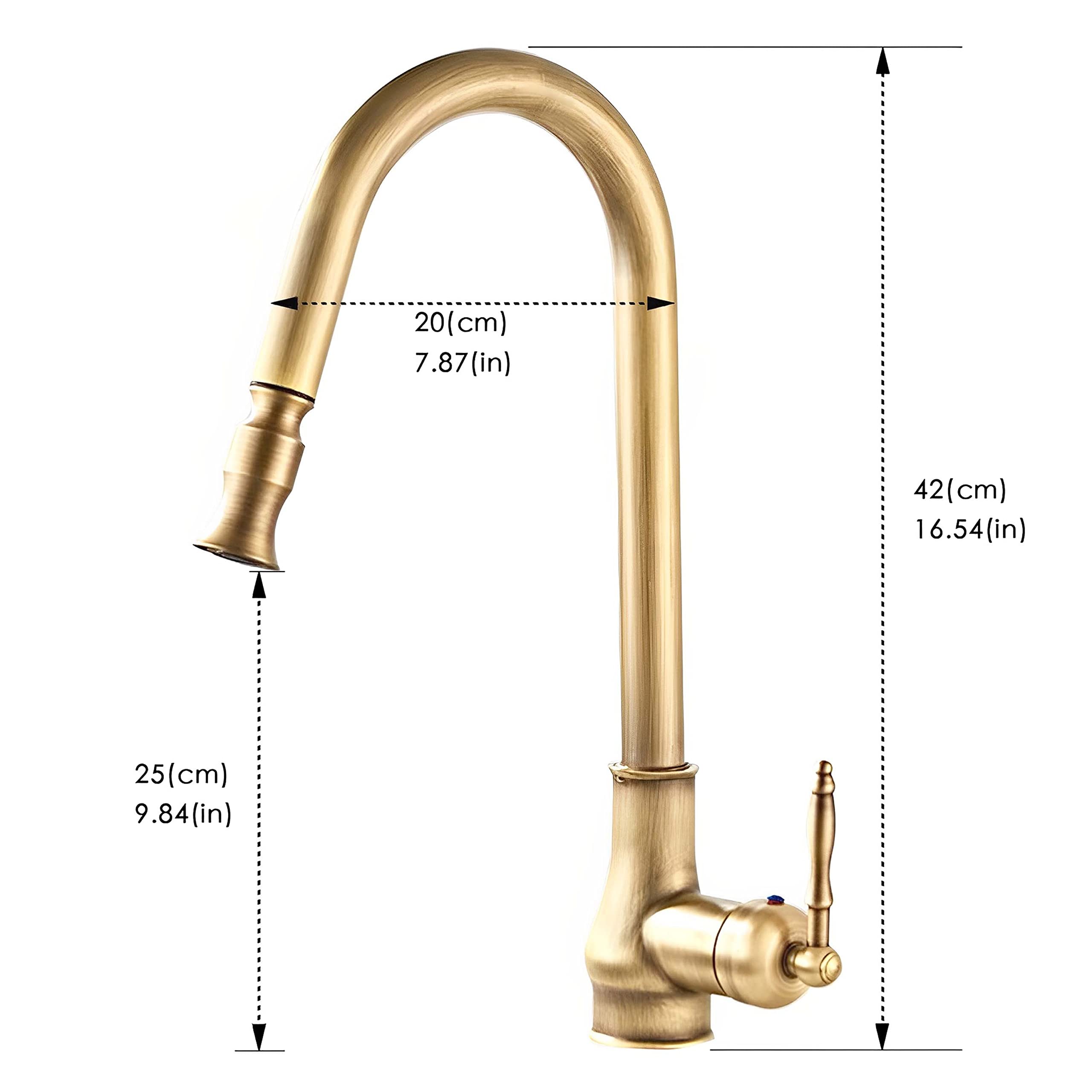 Antique Copper Single Handle Kitchen Faucet - Pull Out Pull Down Brass Faucet with Hot & Cold Mixer Hoses - Perfect for Farmhouse, Vintage, and Modern Kitchen Sinks