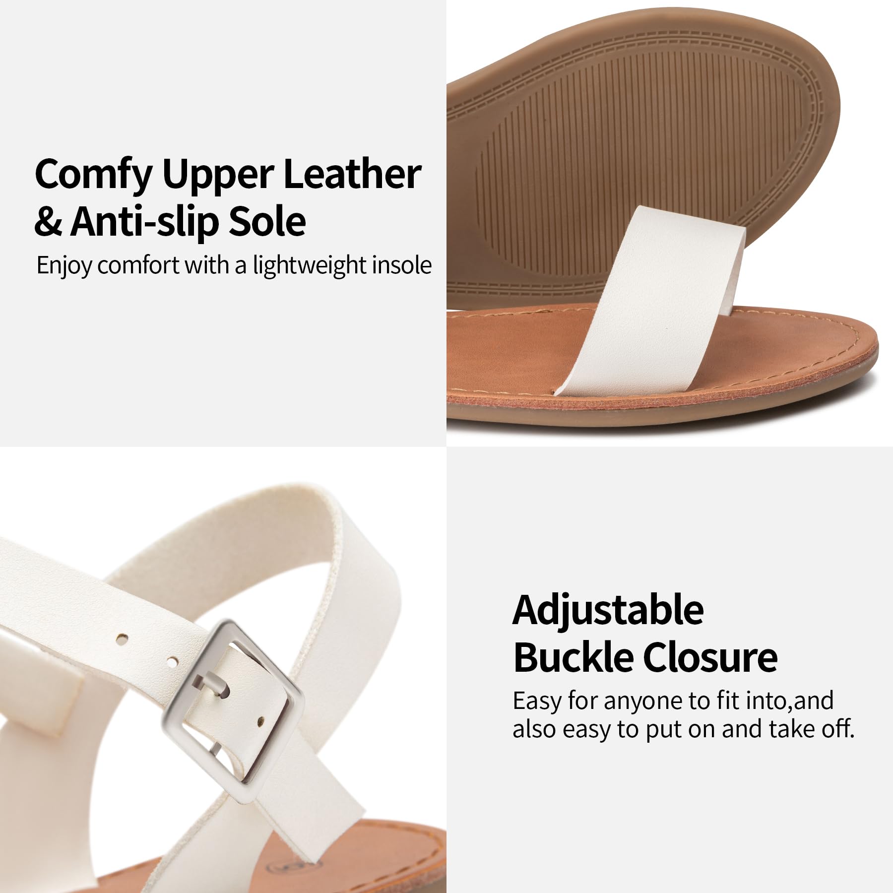 Stylish Women's Leather Gladiator Sandals with Adjustable Metal Buckle - Elegant Two-Tone Flat Sandals for Summer, Weddings & Dressy Occasions | Comfortable Open-Toe Ankle Strap Sandals for Casual Outings & Beach Vacations