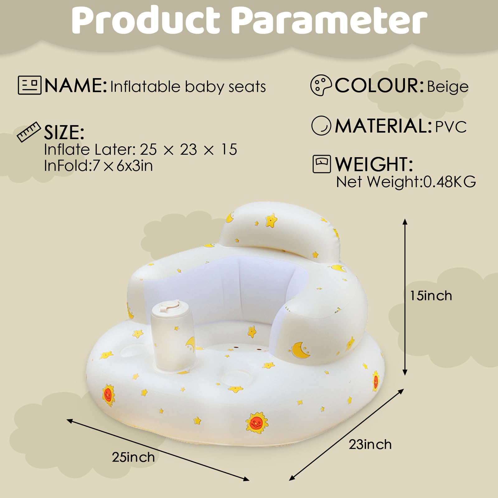 Inflatable Baby Seat for Infants 3-12 Months | Portable Blow Up Baby Chair with Built-in Air Pump | Summer Toddler Support Seat for Sitting Up | Perfect for Indoor Play, Beach Trips & Outdoor Activities