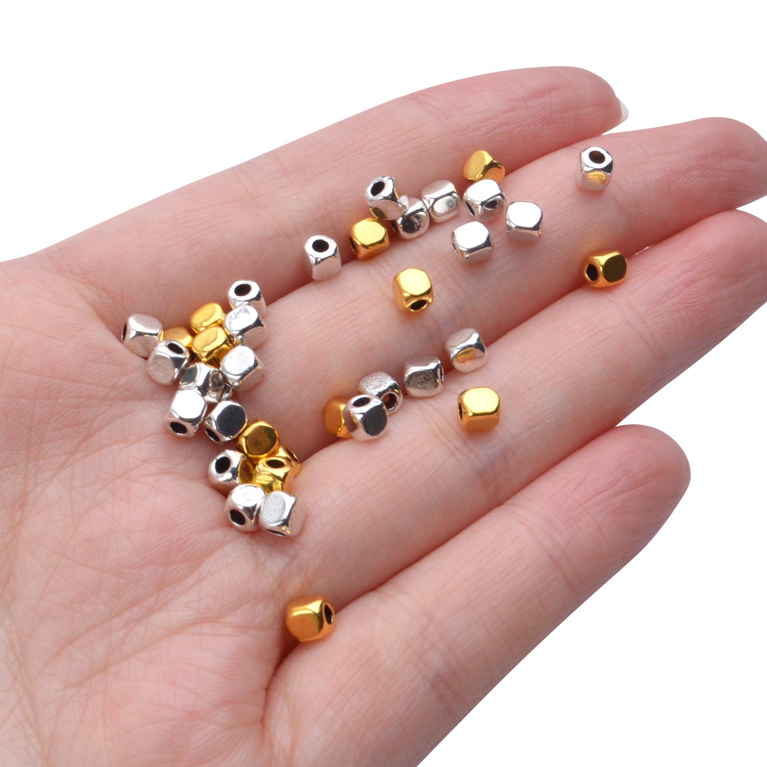 200pcs 3.5mm Square Cube Spacer Beads for Jewelry Making - Gold & Silver DIY Beads for Bracelets, Necklaces & Craft Projects - Perfect for Handmade Jewelry & Gift Making
