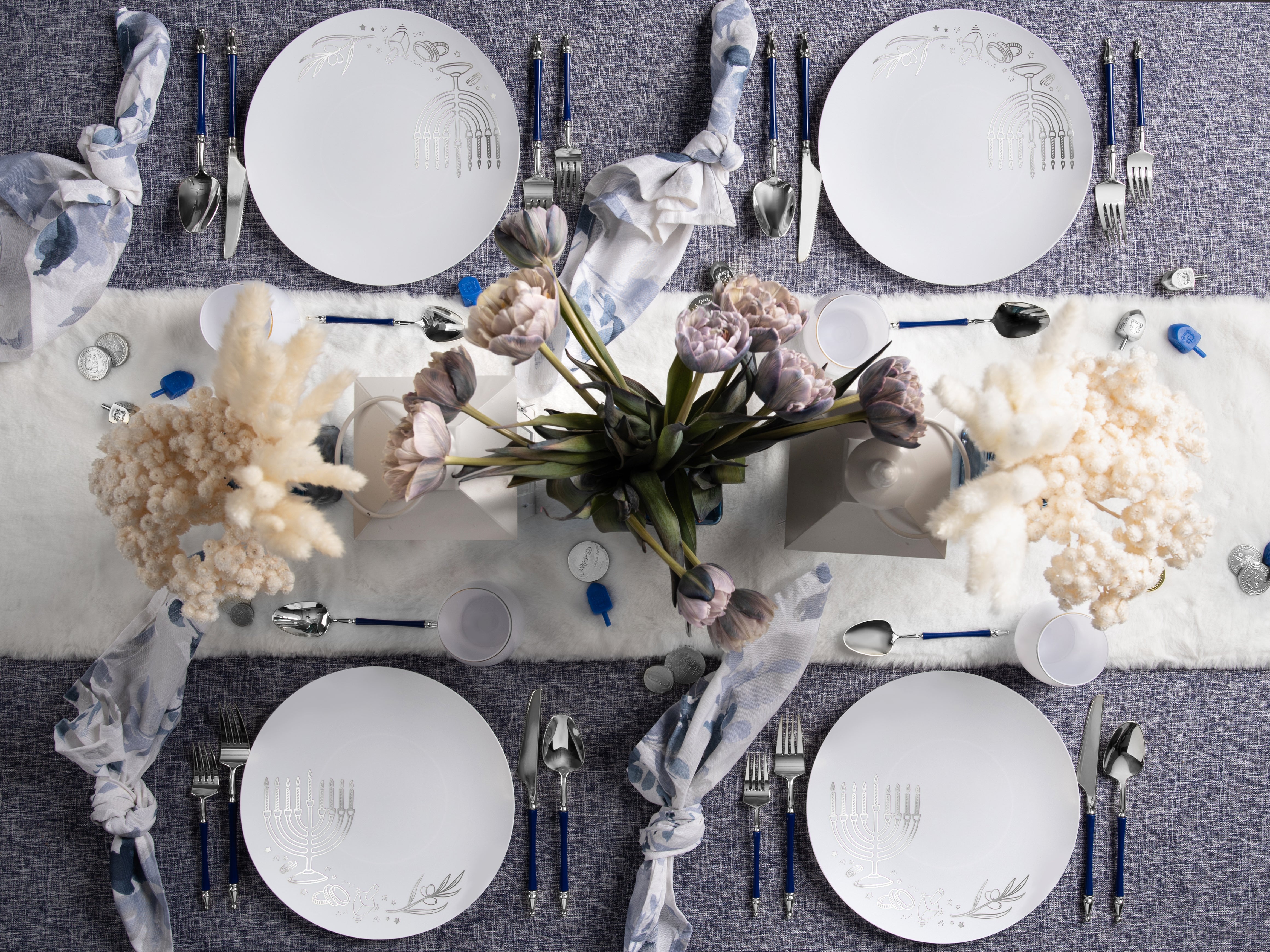 Sophisticate Collection Royal Blue and Silver Flatware Set - 40-Piece Dinnerware for 8 People | Elegant Table Setting for Weddings, Dinner Parties & Formal Occasions