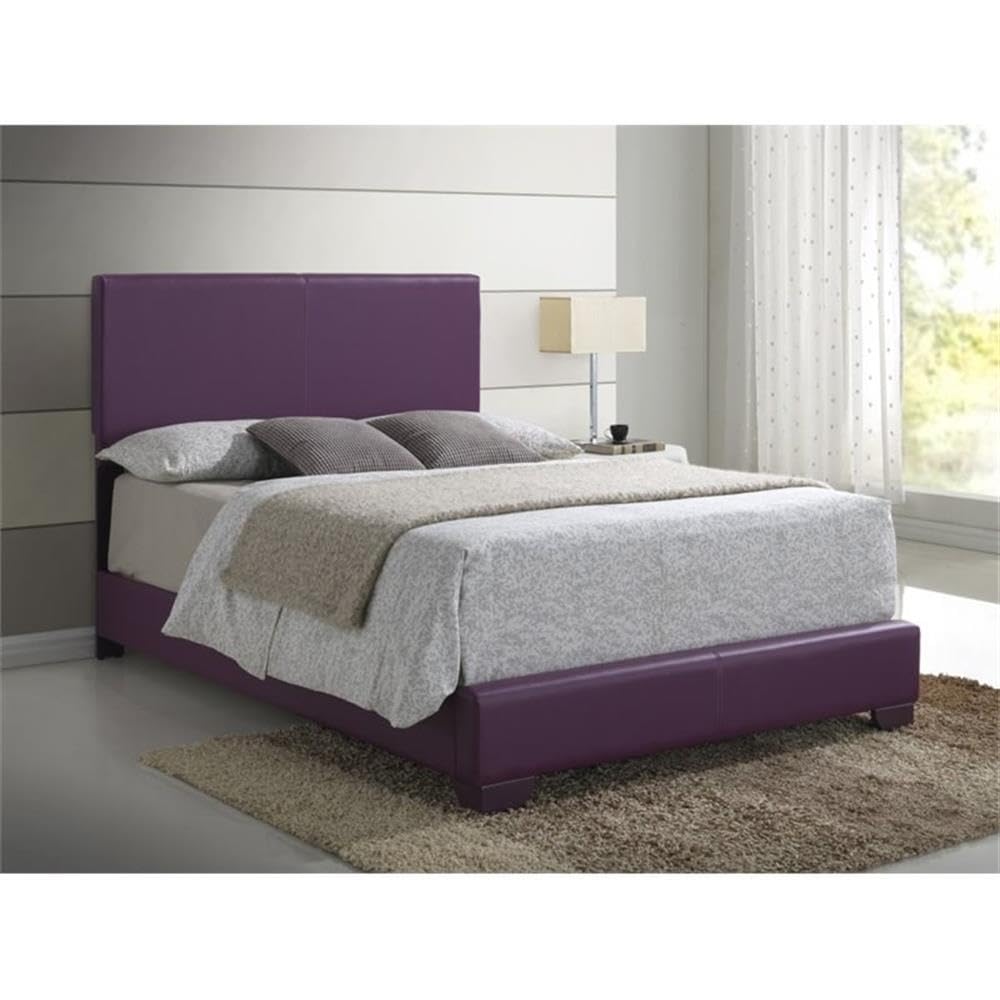 Glory Furniture Aaron Faux Leather Upholstered Full Size Bed Frame in Purple - Modern Bedroom Furniture for Adults & Guest Rooms
