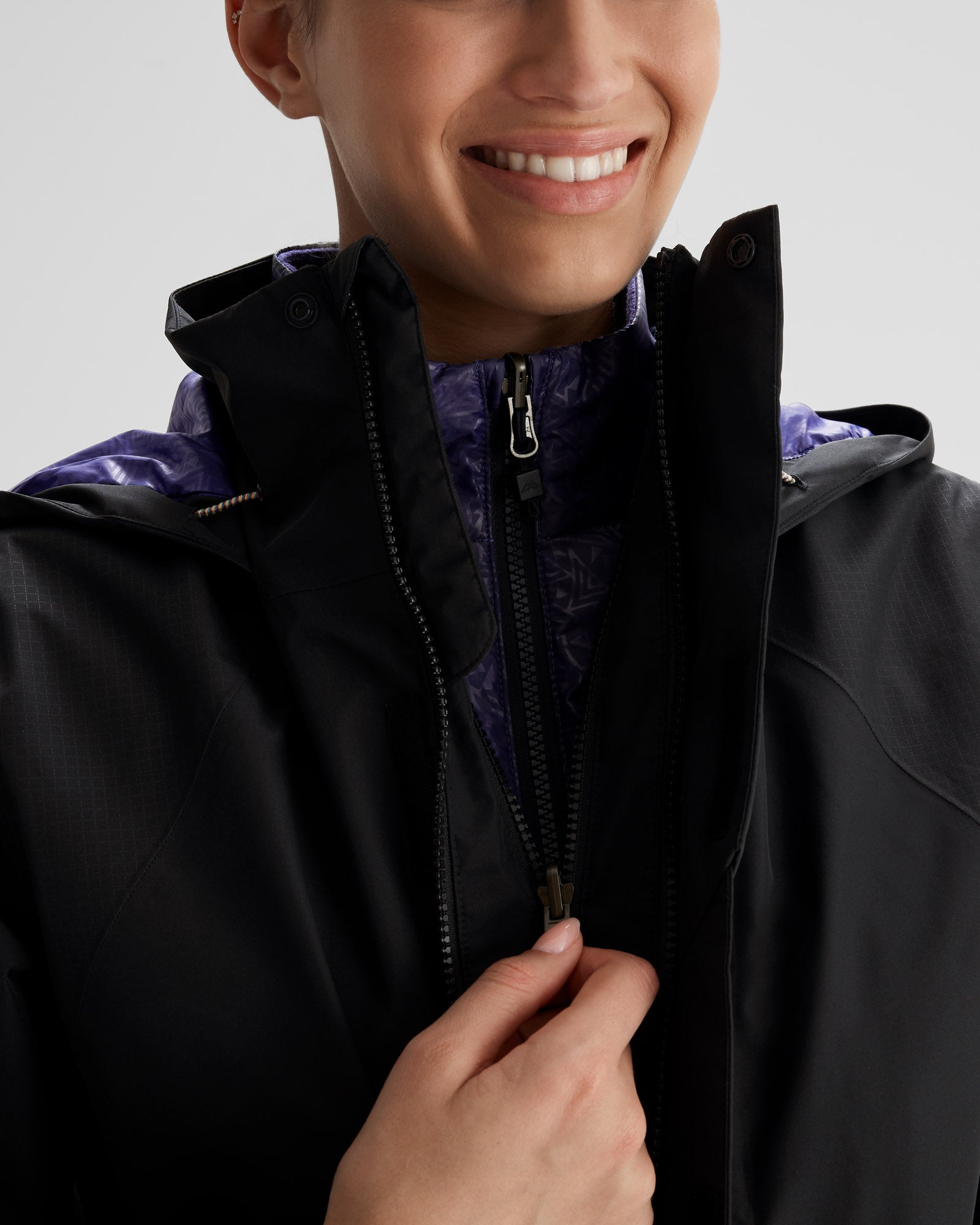 Women's 2L 3-in-1 Waterproof Snow Jacket - PWDR Days Insulated Winter Coat with Hood (Black Stingray/Dark Horizon) for Skiing, Snowboarding & Cold Weather Outdoor Activities