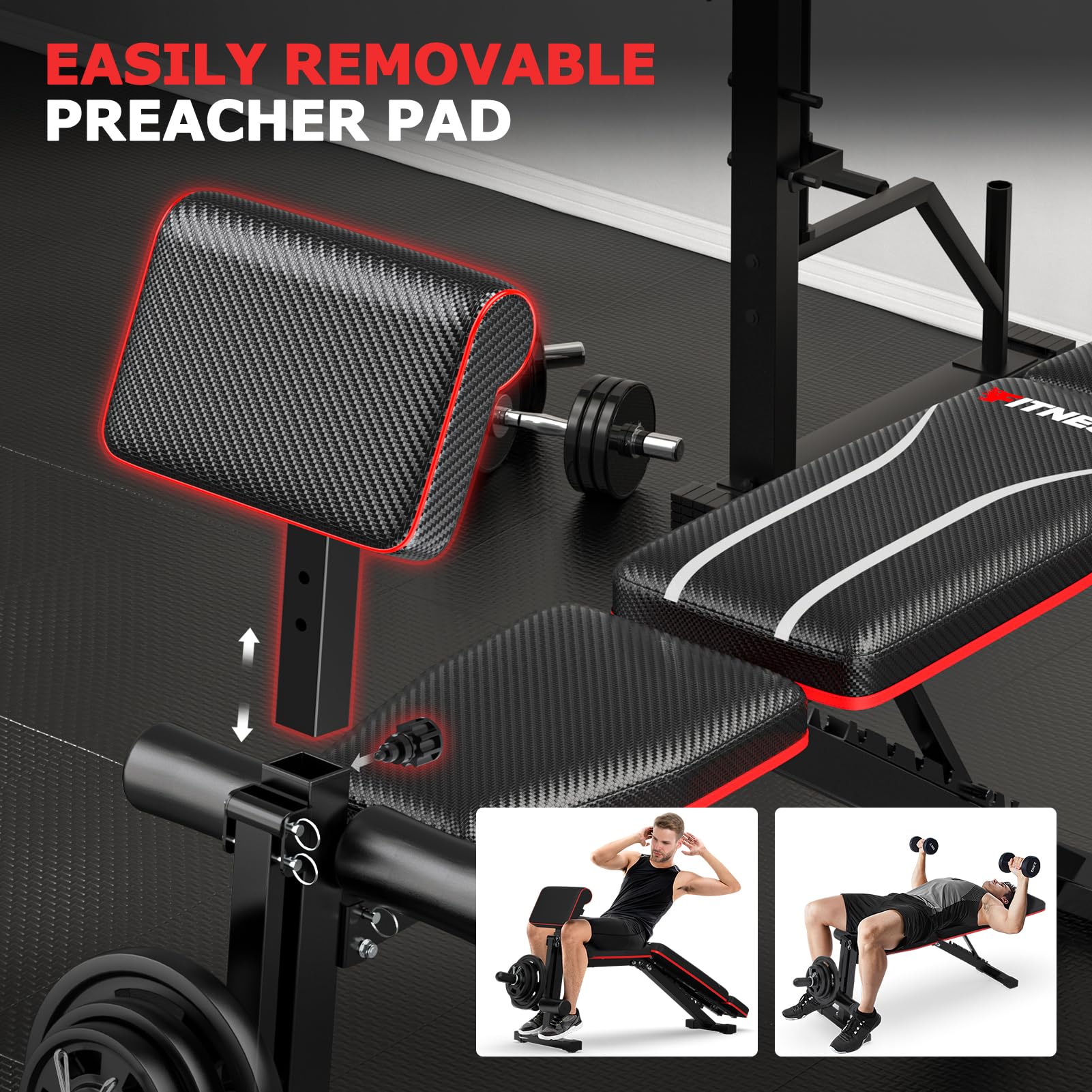 Adjustable Foldable Workout Bench for Home Gym - Strength Training Weight Bench with Leg Extension, Preacher Pad & Headrest - Portable Collapsible Bench Press for Full Body Exercise - Perfect for Home Workouts, Strength Training & Fitness Enthusiasts