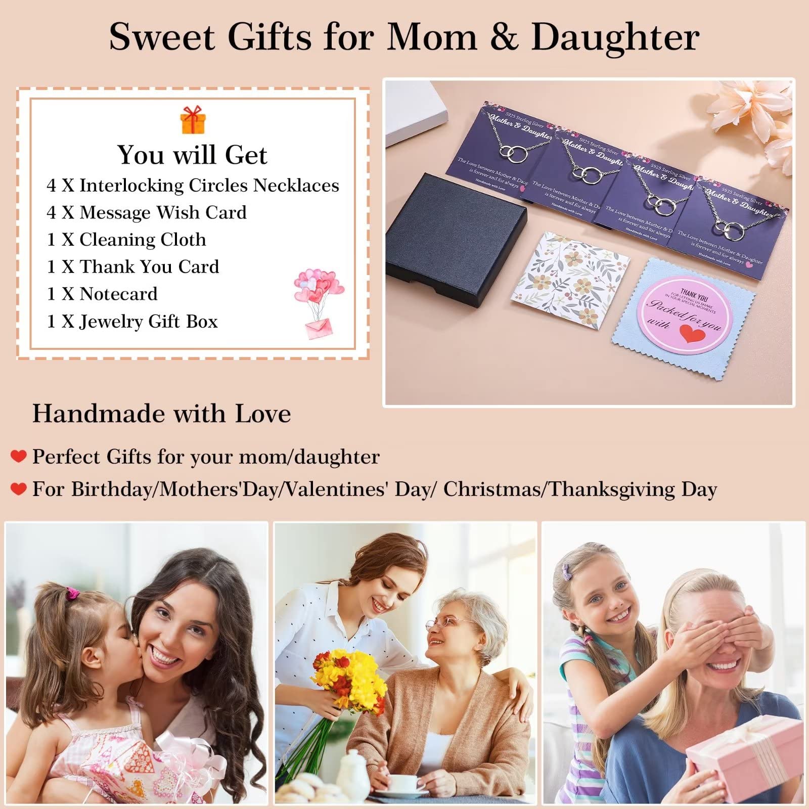 STORUP Mothers Daughter Necklace Set - Circle Pendant Jewelry for Mom & Daughters (2/3/4/5 Pieces) - Unique Birthday Gift for Women - Perfect for Mother's Day, Christmas & Family Celebrations