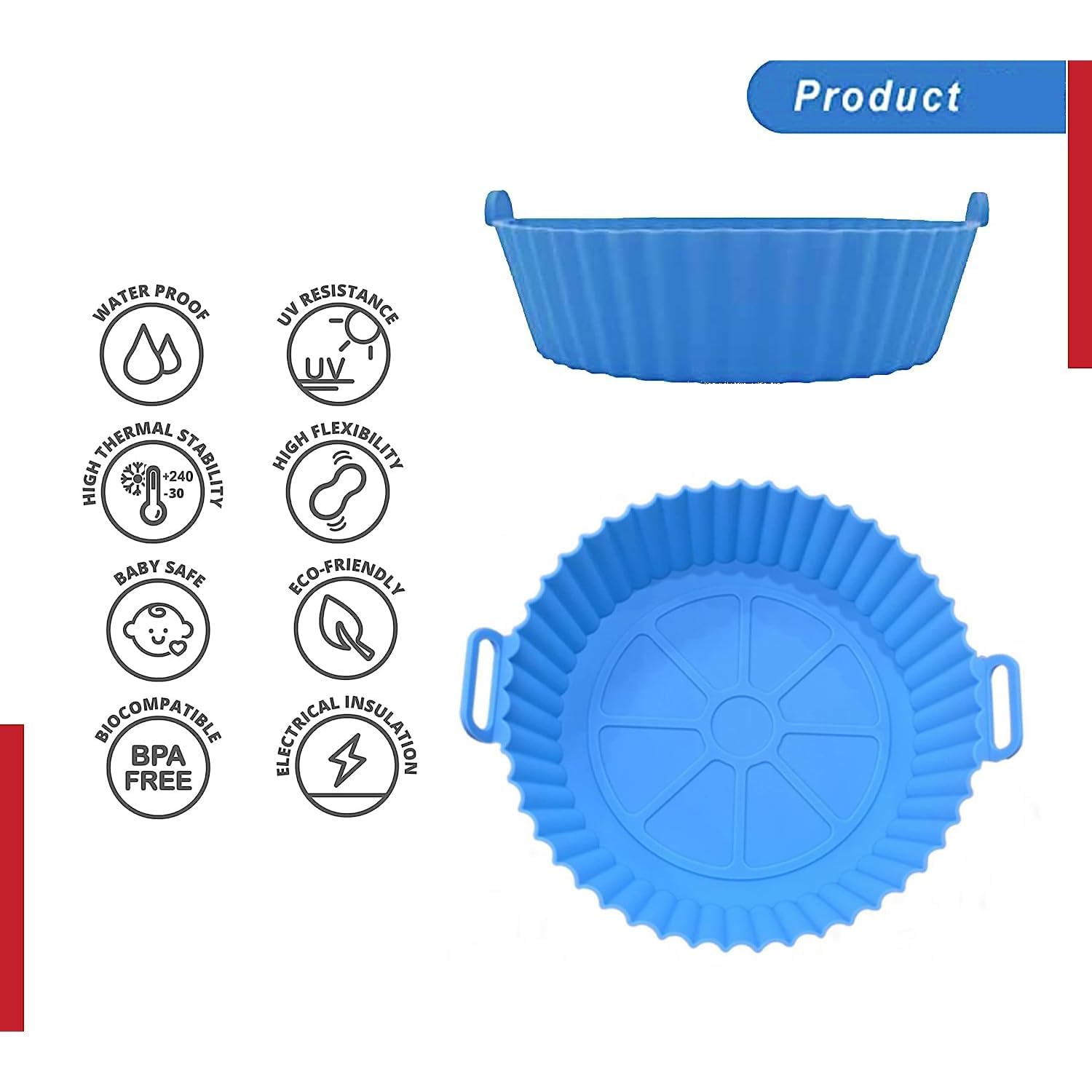 ZELKEY - Reusable Silicone Air Fryer Basket Liner & Baking Tray - Nonstick, Washable, Heat Resistant up to 450°F - Easy to Clean for Healthy Cooking - Perfect for Air Fryers, Ovens & Toaster Ovens (Blue, Pack of 1) - Ideal for Roasting, Baking & Frying Chicken, Fries & Veggies