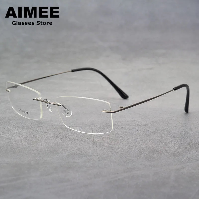 Aimee Unisex Rimless Square Titanium Eyeglasses 4100 - Lightweight Durable Frame for Men & Women - Perfect for Reading, Work, and Everyday Wear