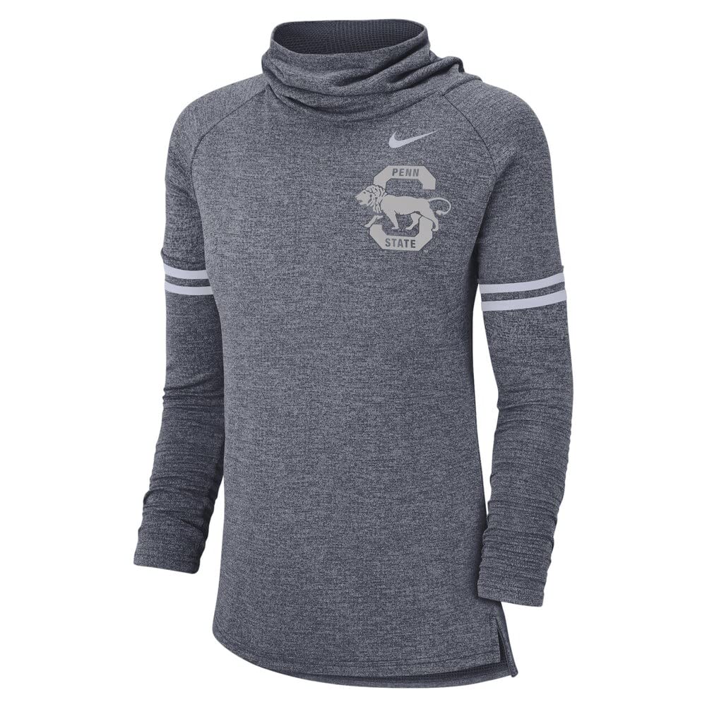 Penn State Nittany Lions Nike Women's Vault Sleeve Striped Funnel Neck Sweatshirt - Heathered Navy | College Fan Apparel, Game Day Outfit, Casual Winter Wear