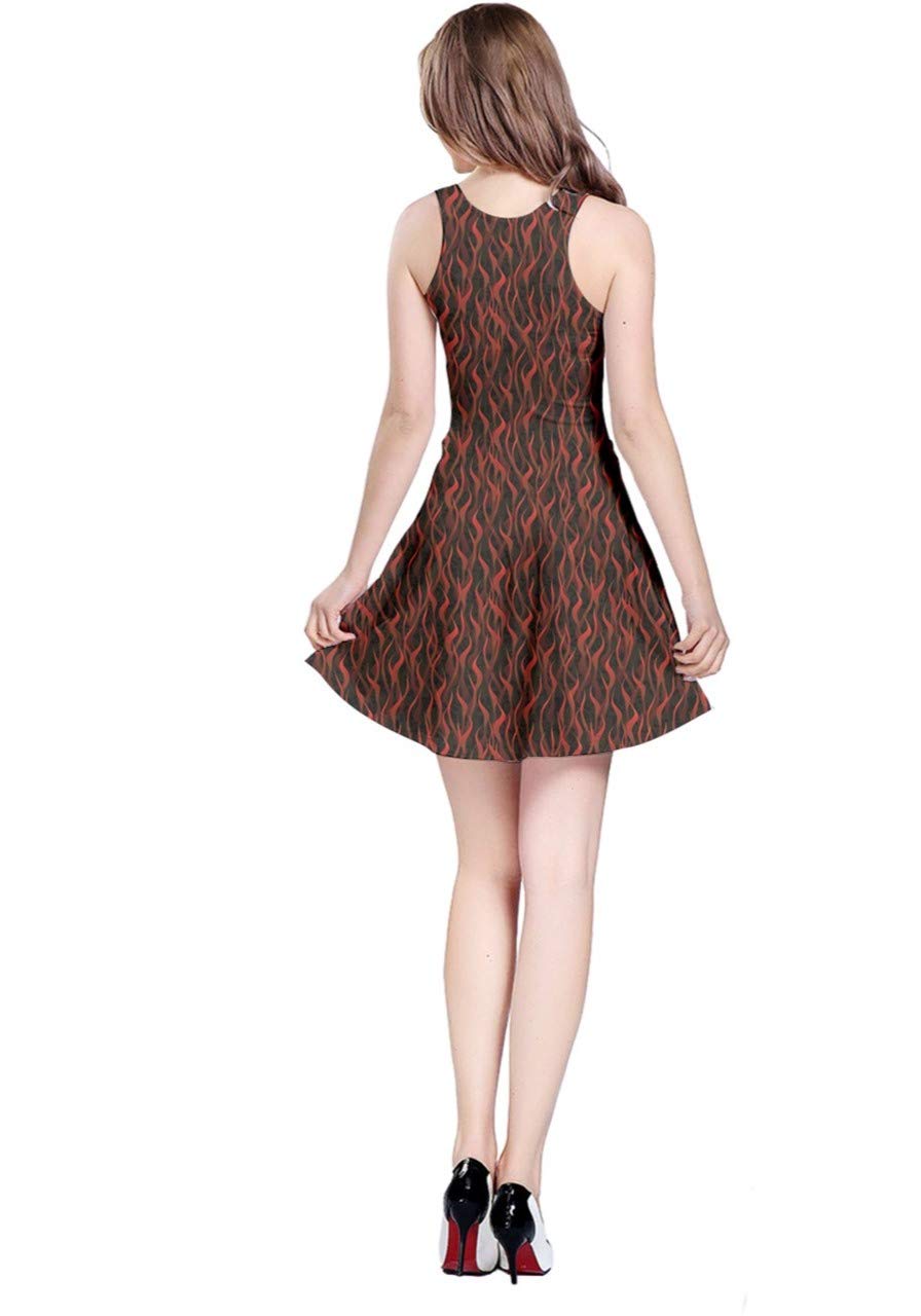 CowCow Women's Dark Poker Playing Cards Print Queen Flame Hell Fire Seamless Sleeveless Dress - XS to 5XL | Gothic Party Outfit, Cosplay Costume, Halloween Nightclub Fashion