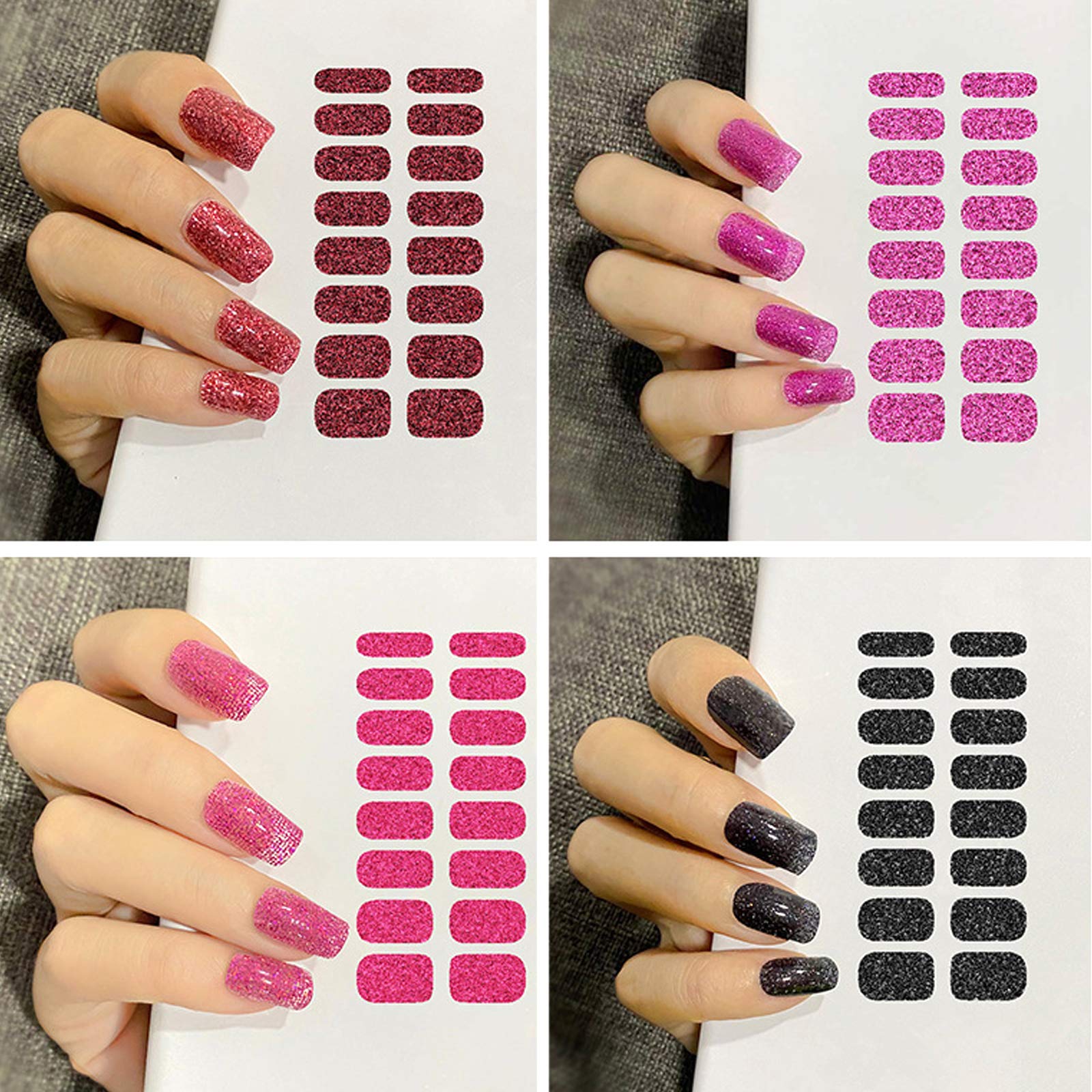 12 Sheets Glitter Nail Wraps - Self-Adhesive Nail Polish Strips in Solid Colors | Shiney Full Wrap Nail Art Decals for Women & Girls | Perfect for Manicures, Parties, Weddings & Special Occasions