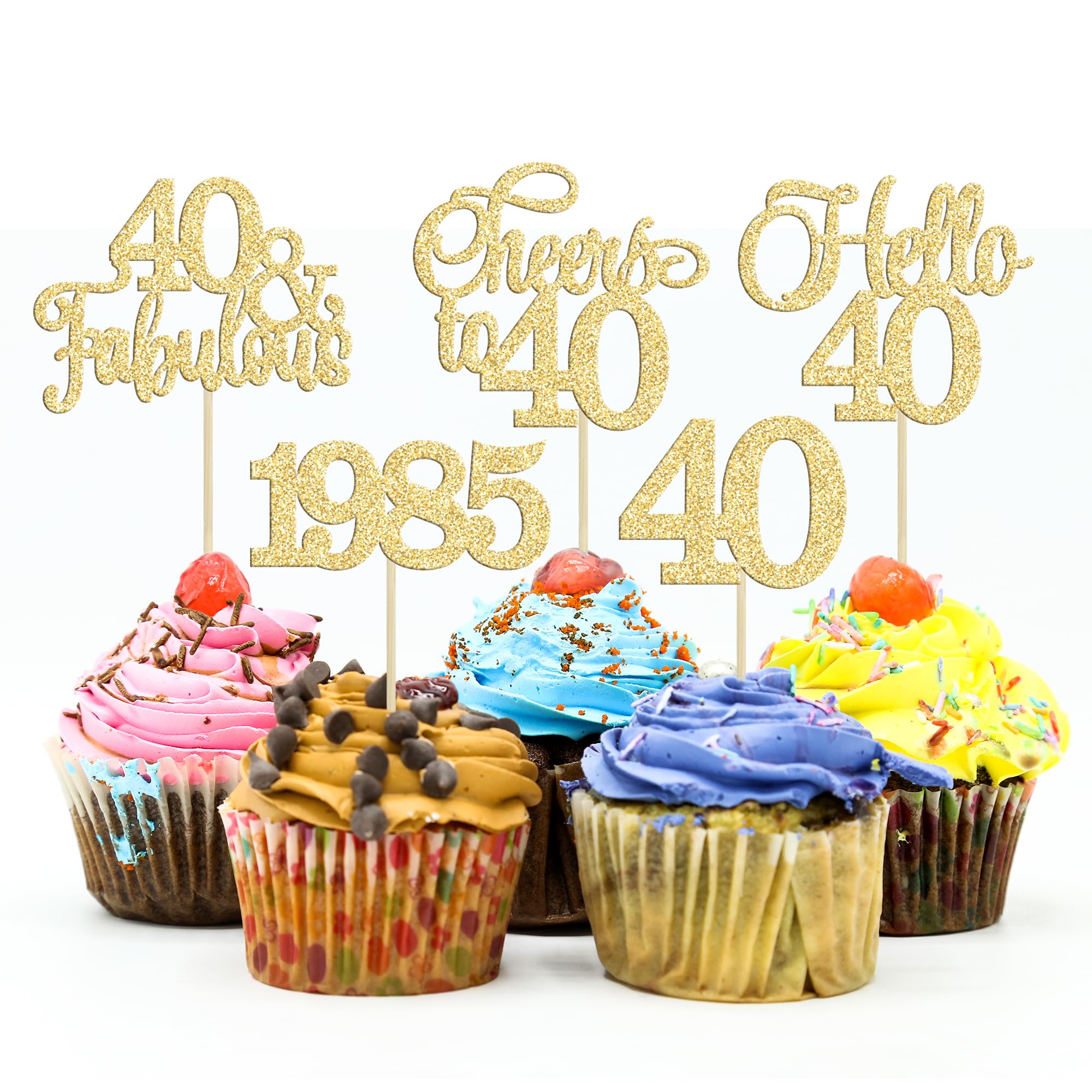 30Pcs Gold 40th Birthday Cupcake Toppers - 40 Fabulous Cake Decorations for Happy 40th Birthday, Wedding Anniversary Party Supplies (1985 Theme) - Perfect for Milestone Celebrations & Dessert Table Decor