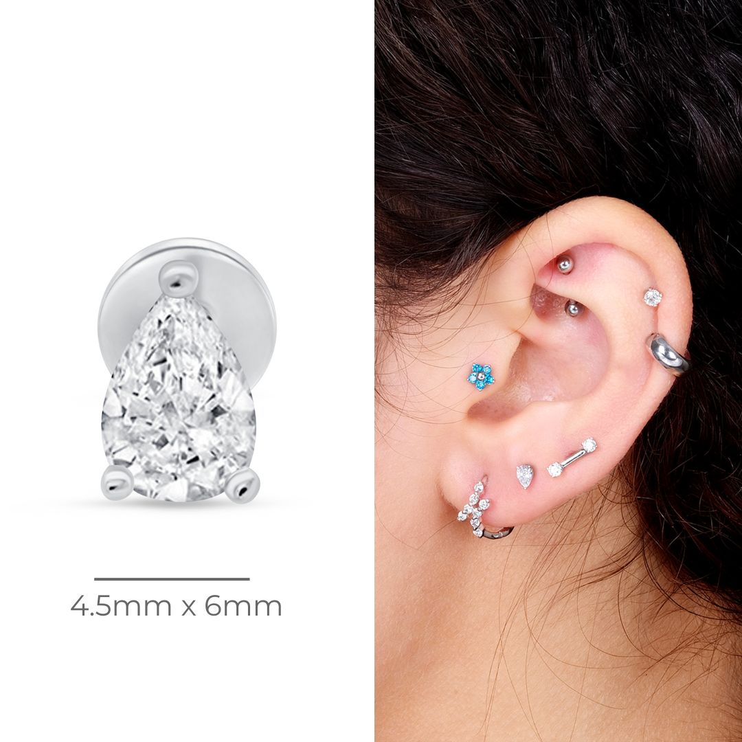 14k White Gold Pear Cubic Zirconia Flat Back Stud Earrings - Elegant Dangle Earrings for Women, Perfect for Weddings, Parties & Everyday Wear
