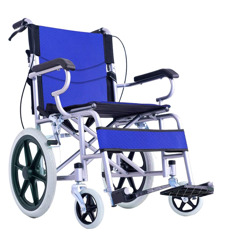 Ultralight Folding Wheelchair for Travel - Portable Lightweight Transit Chair for Seniors & Disabled - Compact Design (58x80x90cm) - Blue | Perfect for Airports, Shopping Malls & Outdoor Adventures