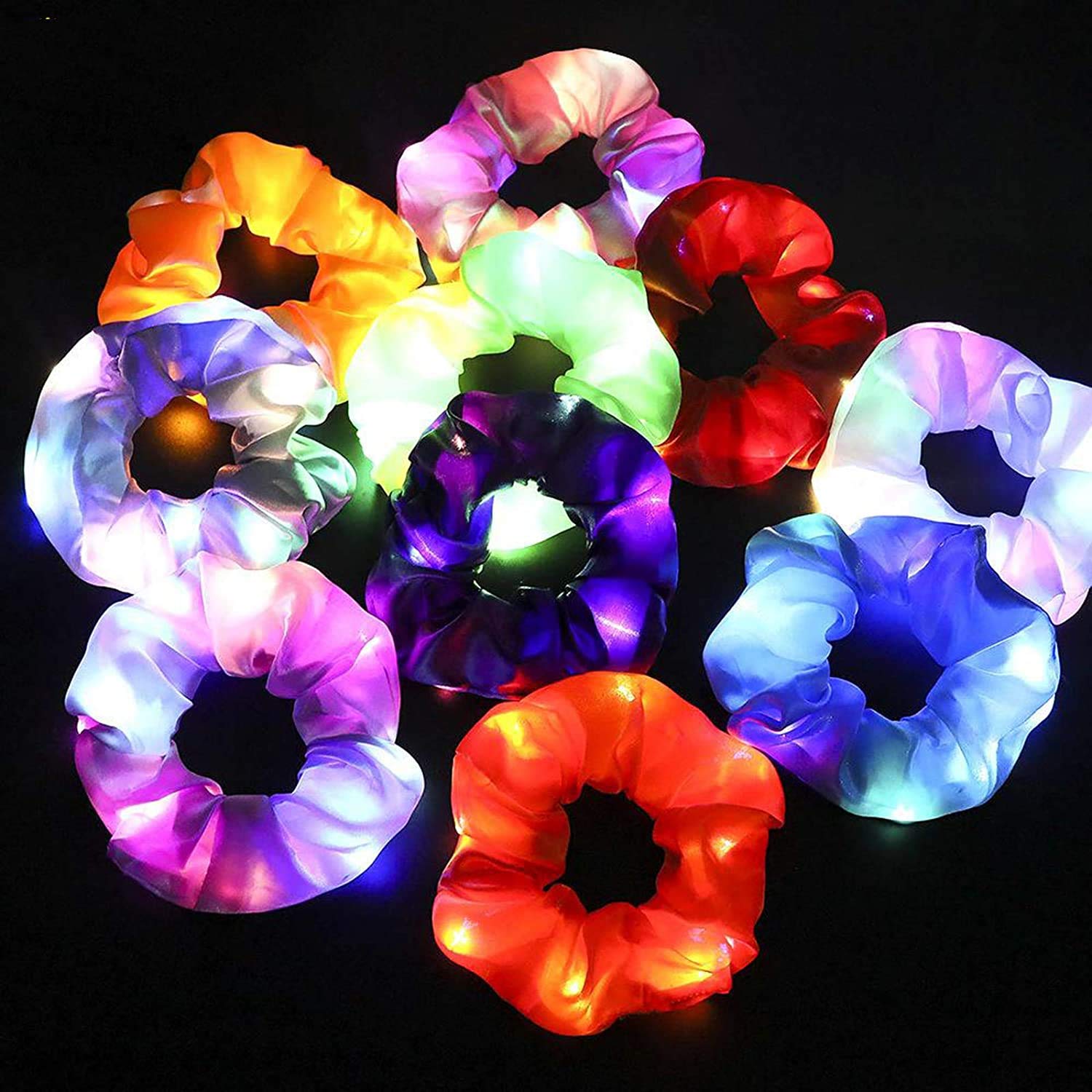 Glow in the Dark Hair Ties - Luminous Scrunchies for Women (Blue) - Perfect for Night Events & Parties